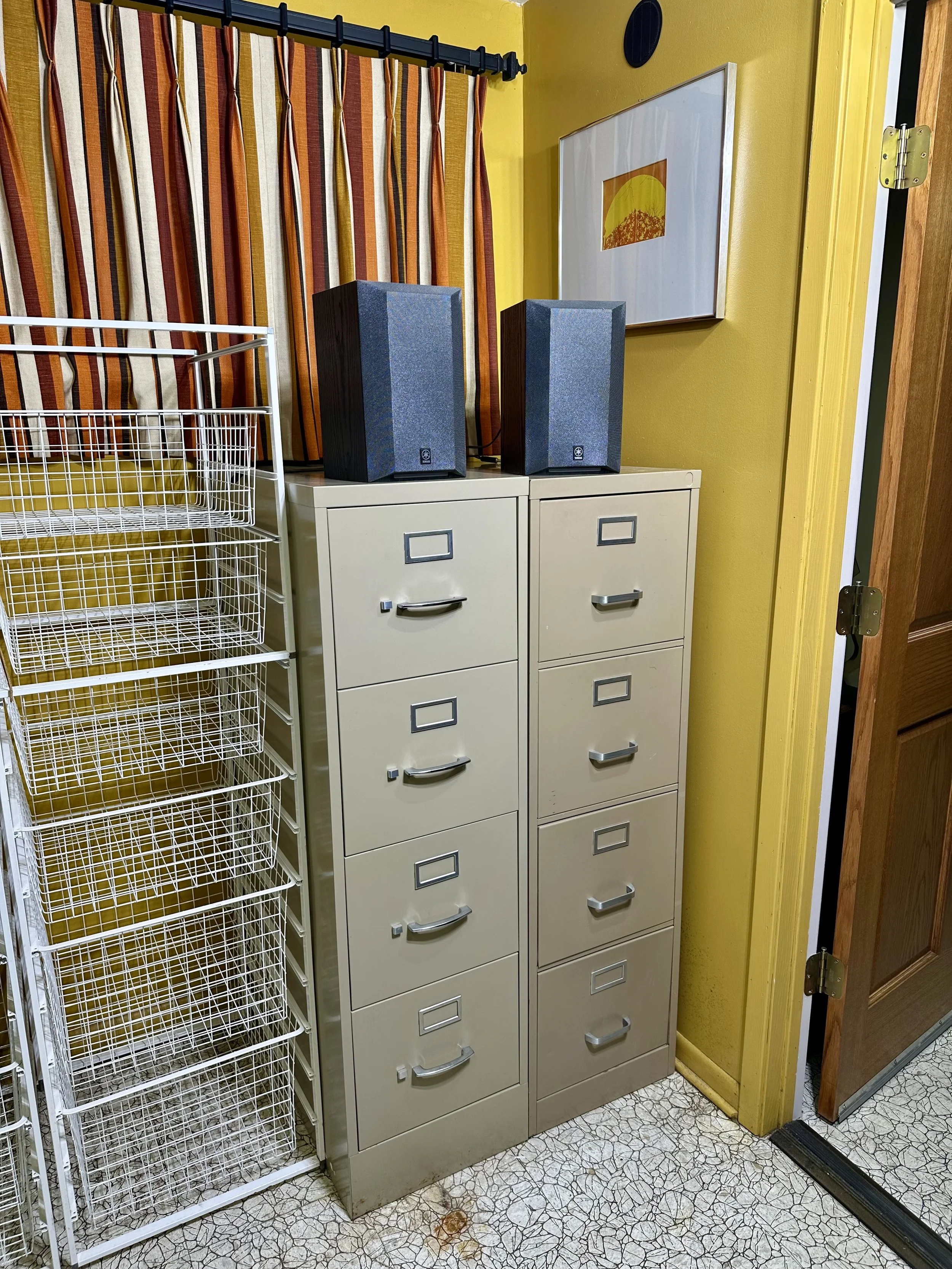 File cabinets and audio speakers