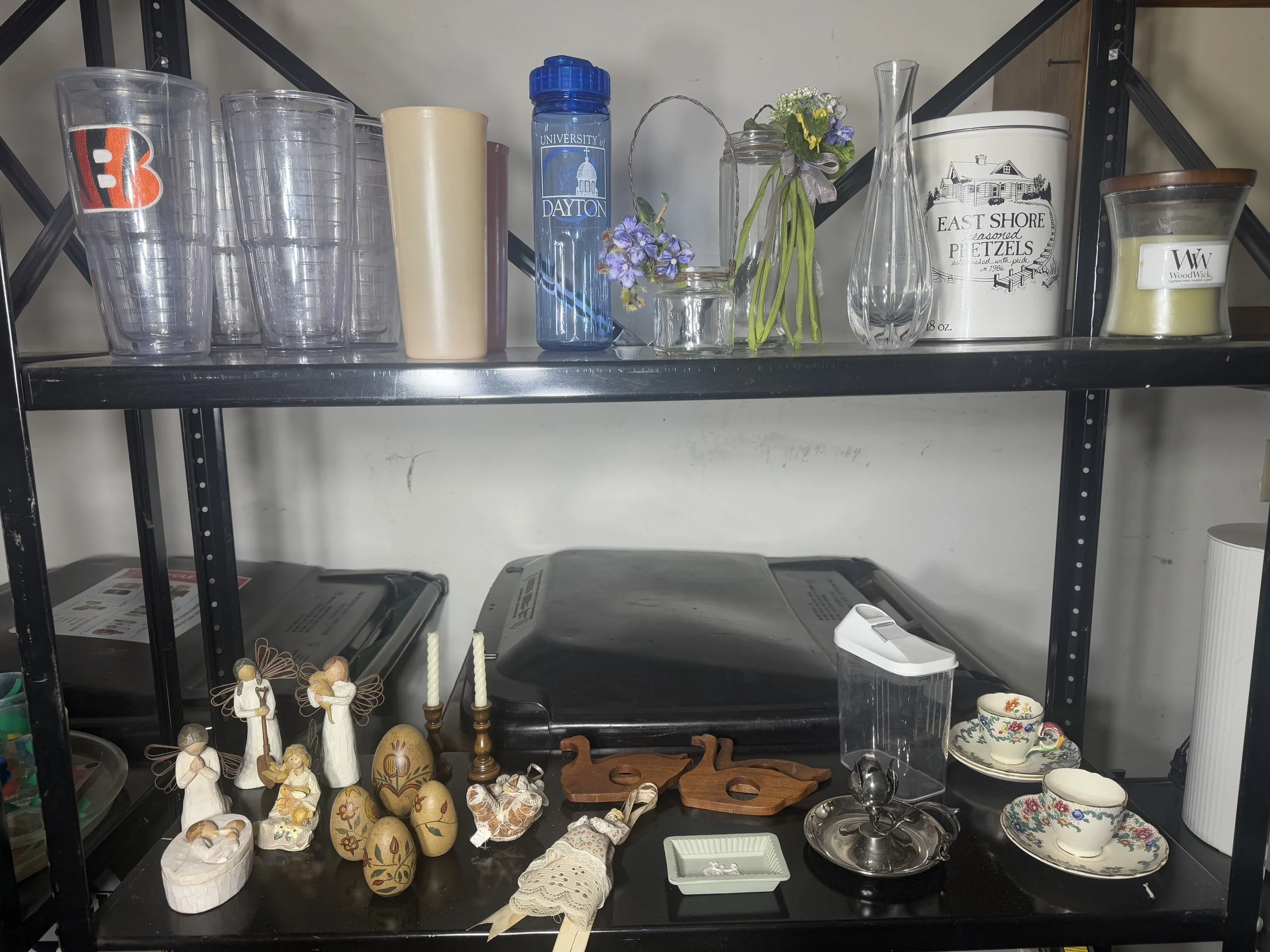 various cups, tumblers, and decor