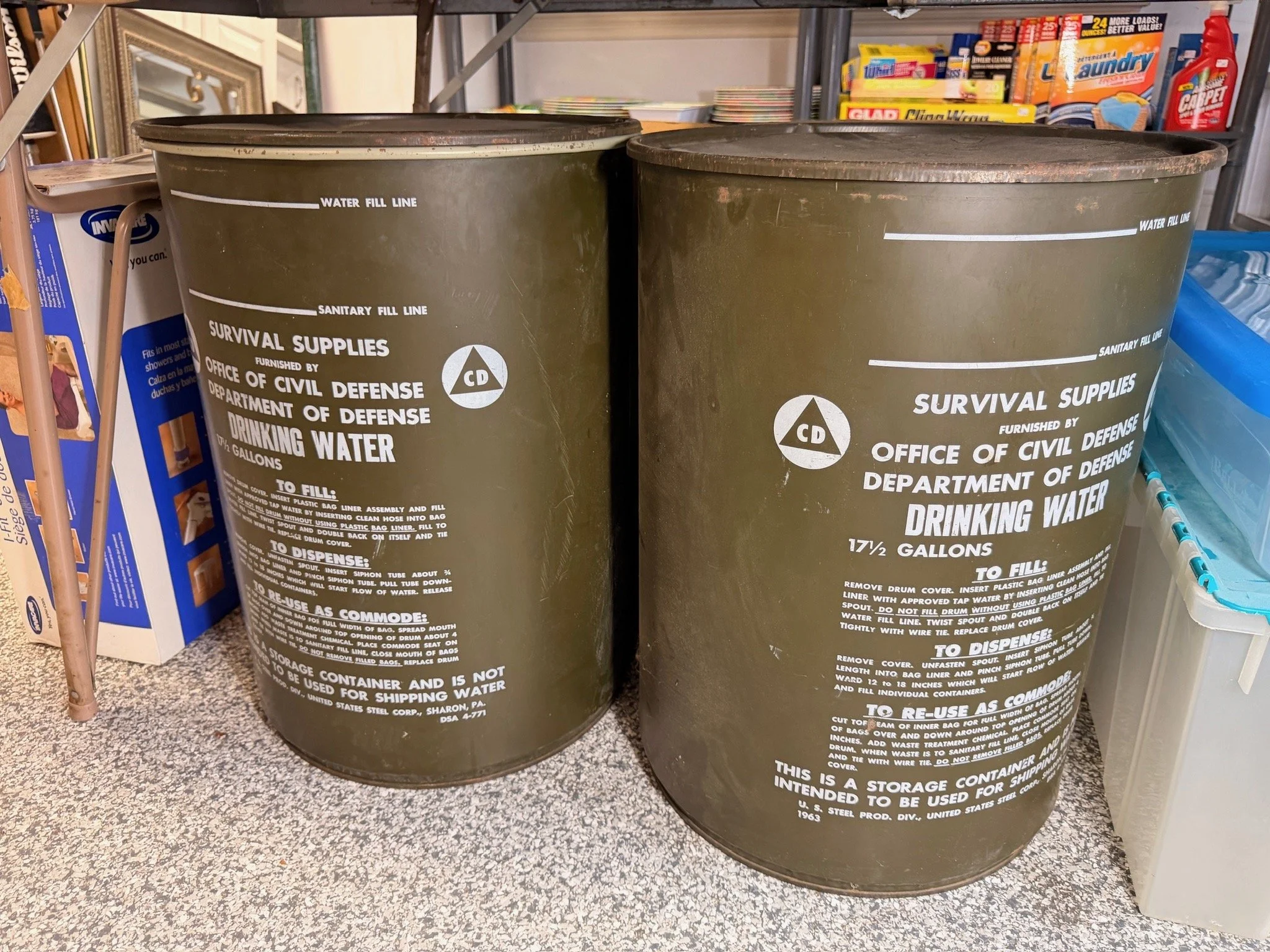Two vintage Office of Civil Defense survival sanitation kits