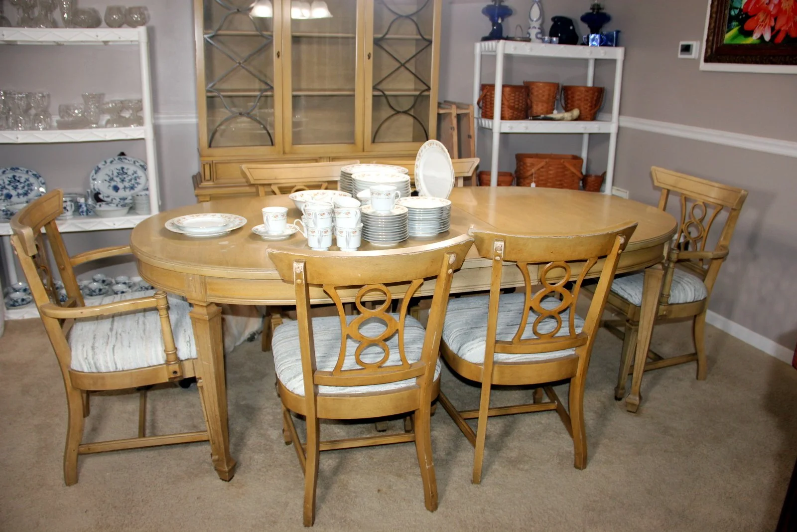 Custom Made Dining Set by Anthony Furniture, Boston, Mass. Dining Table with 6 Chairs & 3 Leaves
