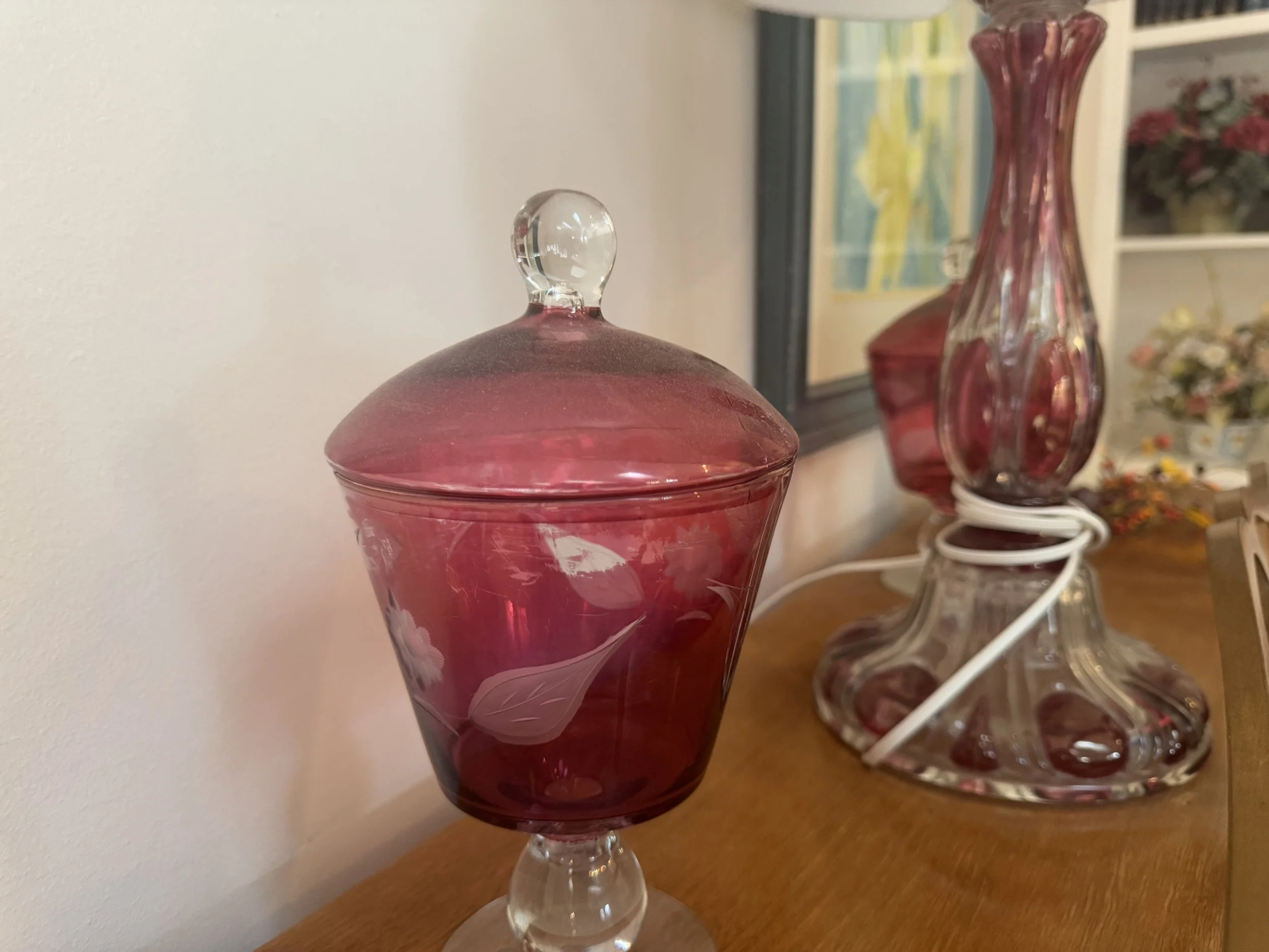 Vintage cranberry glass candy dishes