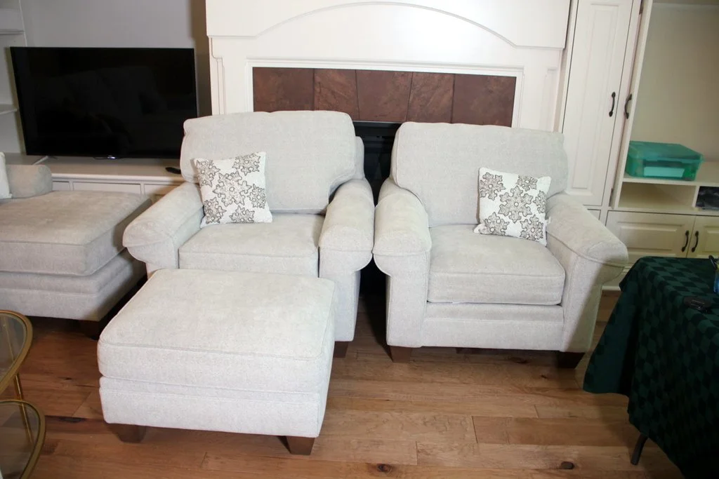 Pair of Smith Bros, Club Chairs with Ottoman