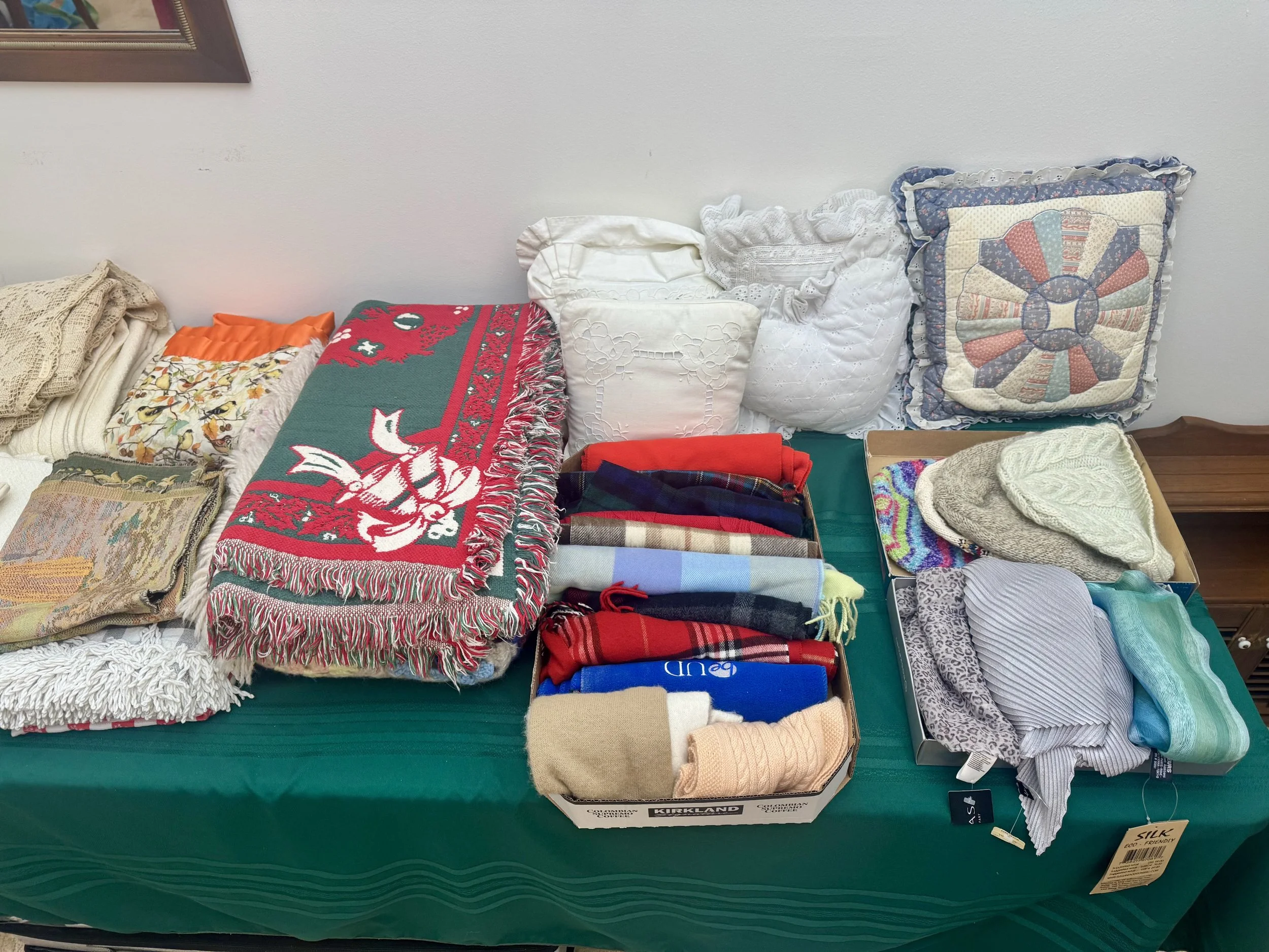 various blankets and linens