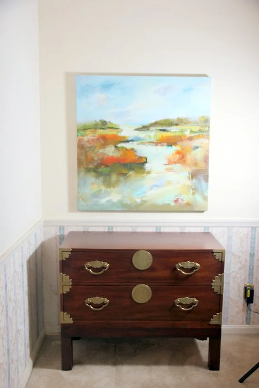 Henredon Asian Style Tansu Chest, Michael Heffernan Oil on Canvas