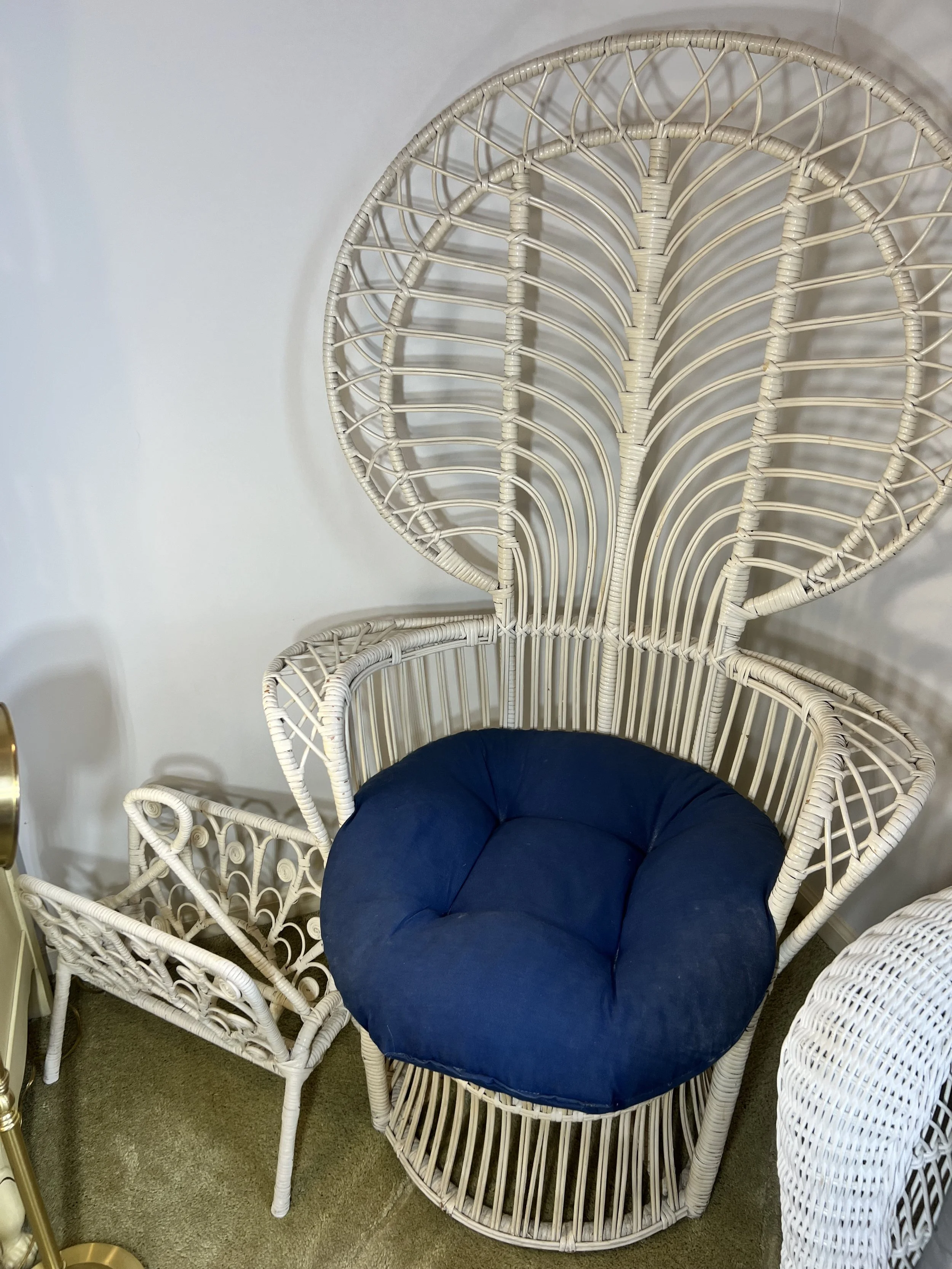 The Wicker Collection: Large Peacock/Fan chair and magazine rack