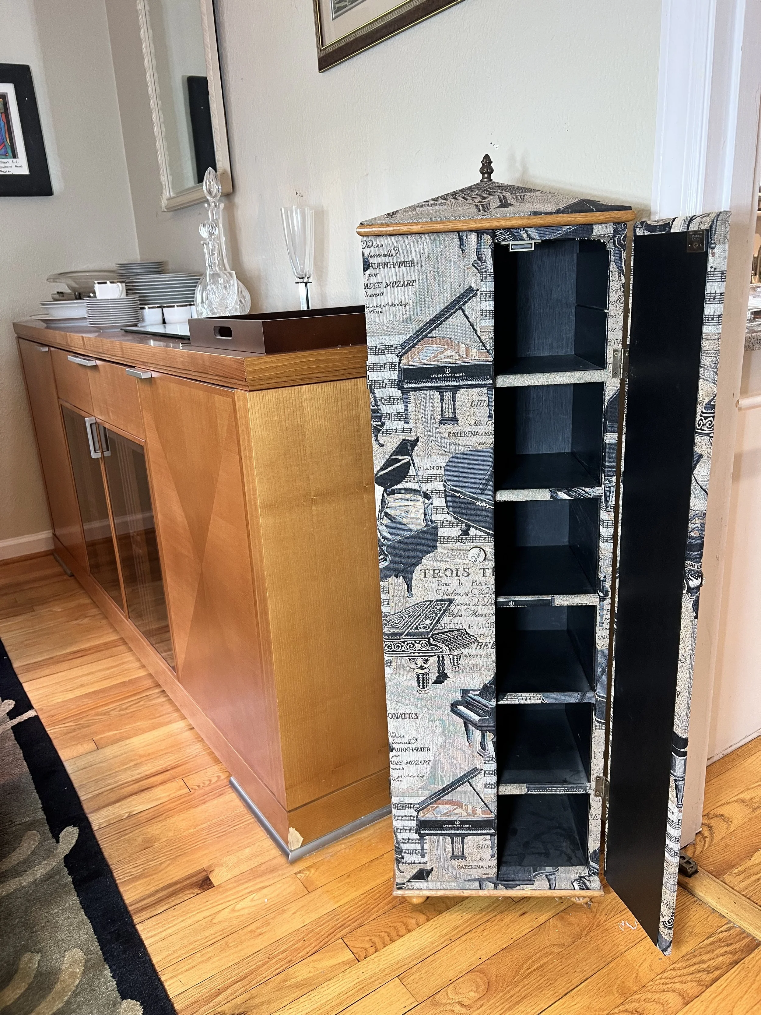 Fabric covered sheet music cabinet