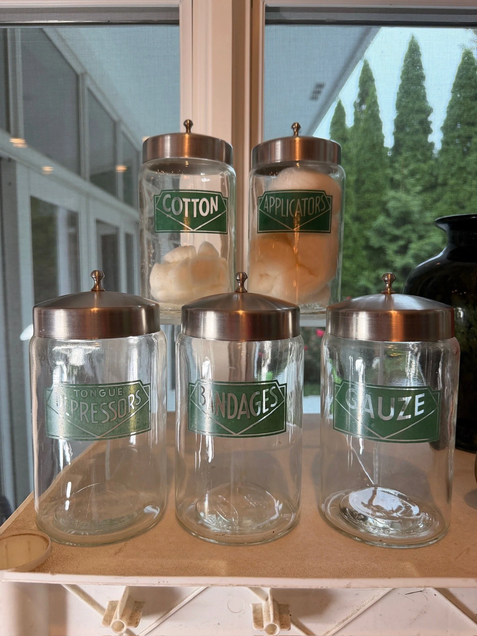 Set of five vintage medical glass apothecary storage jars