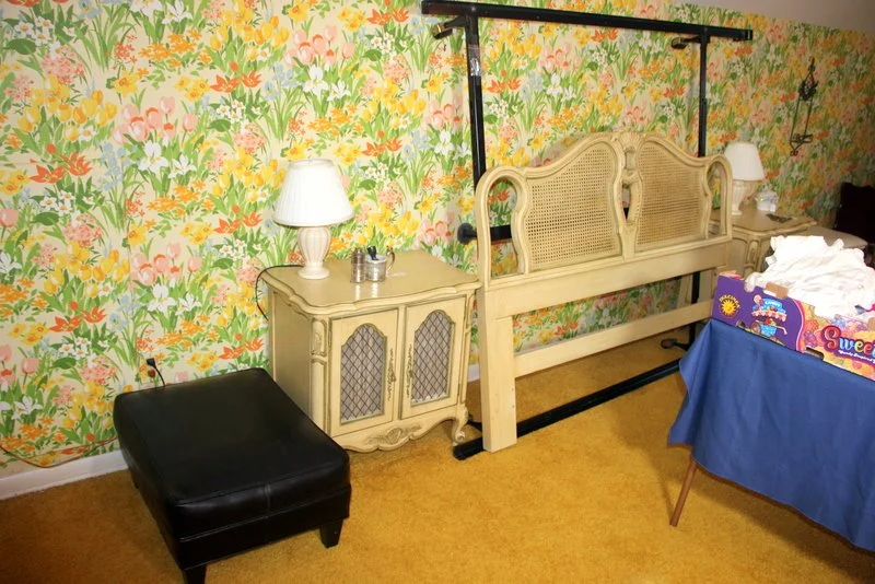 French Provencal Queen Bed Set (Queen Bed Frame, Dresser with 2 Mirrors, 2 Night Stands)