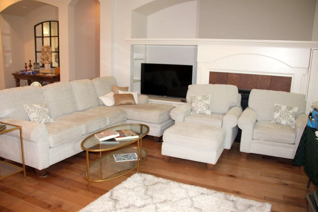 Smith Bros. L Shaped Sofa, Pair of Smith Bros, Club Chairs with Ottoman