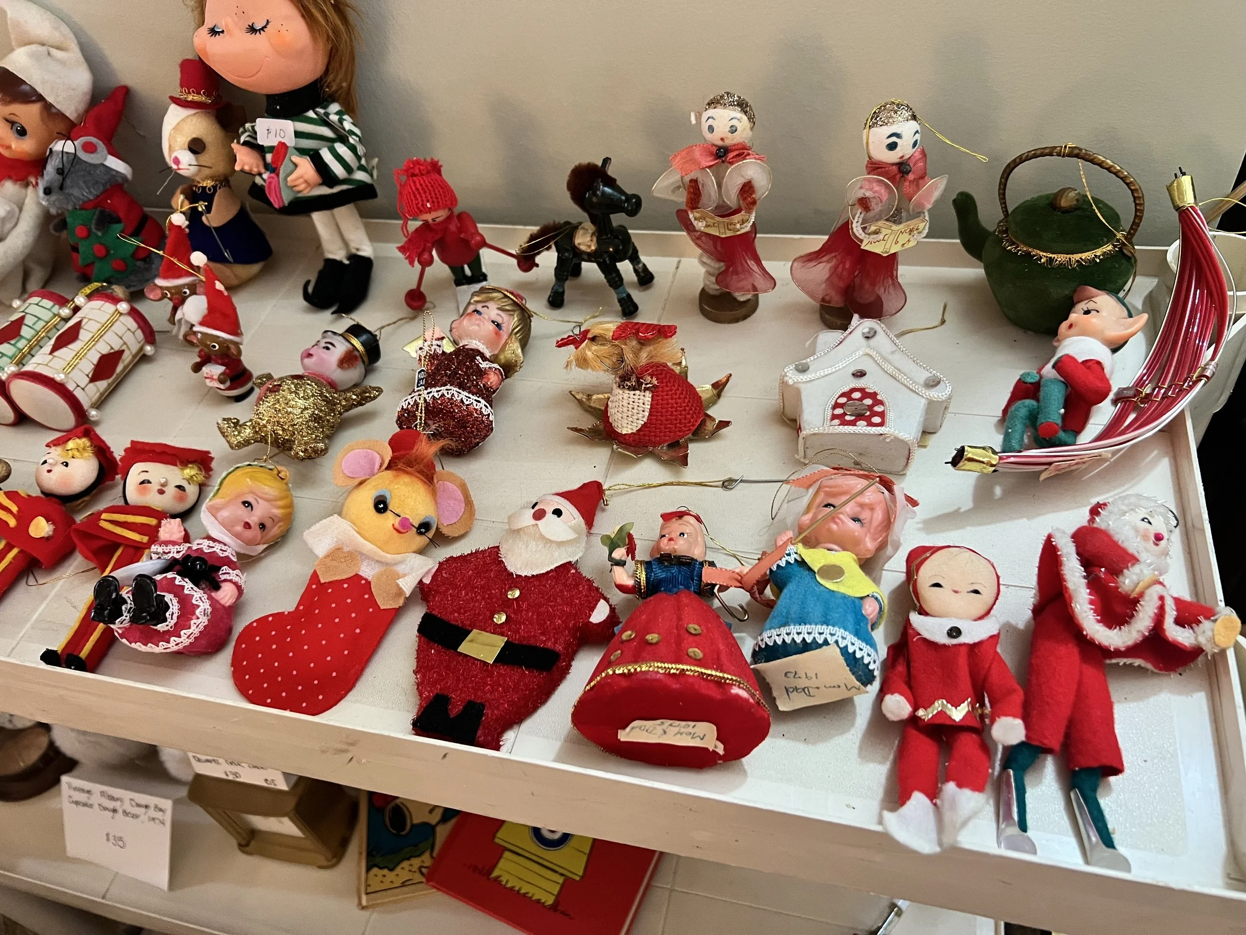 Vintage Christmas: Massive collection of 1950s/60s felt knee-hugger elves, angels, and ornaments
