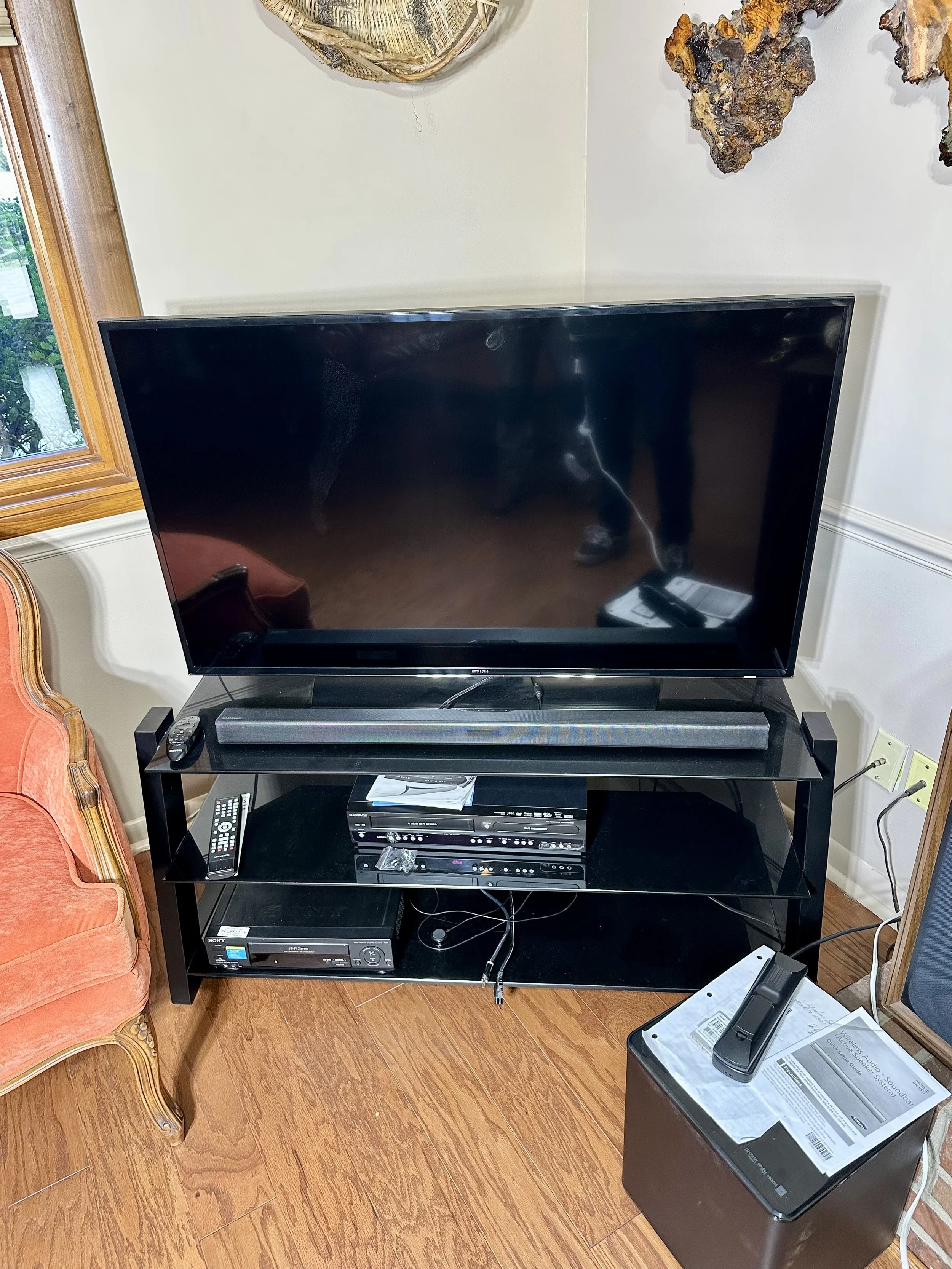Samsung TV, DVD player, VHS player