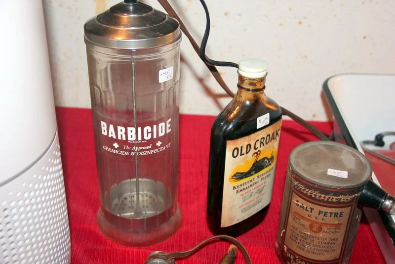 Barbicide Jar, Old Tins & Bottles