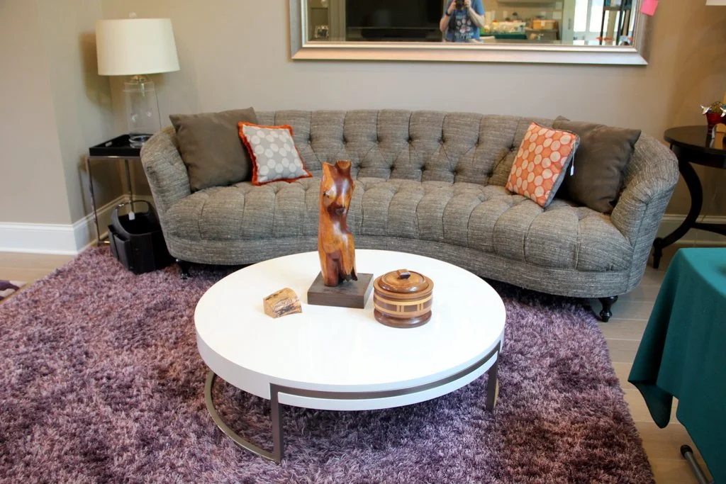 Arhaus Curved Sofa, Contemporary Coffee Table