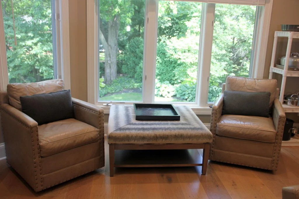 2 McKinley Leather Club Chairs, Braxton Culler Hammond Cocktail Ottoman