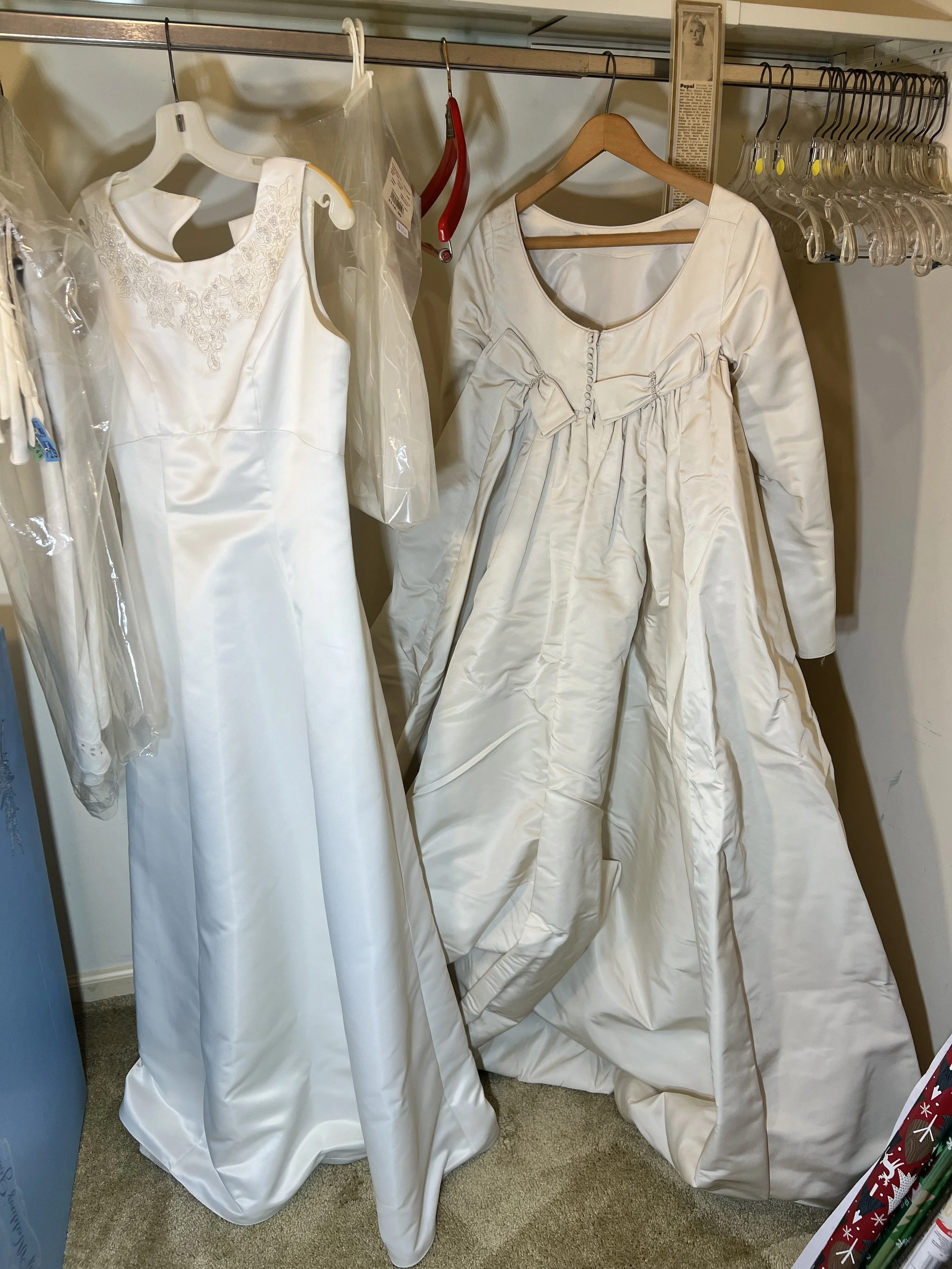 Priscilla of Boston Wedding Dress: Vintage heavy satin gown with bow details (1960s)