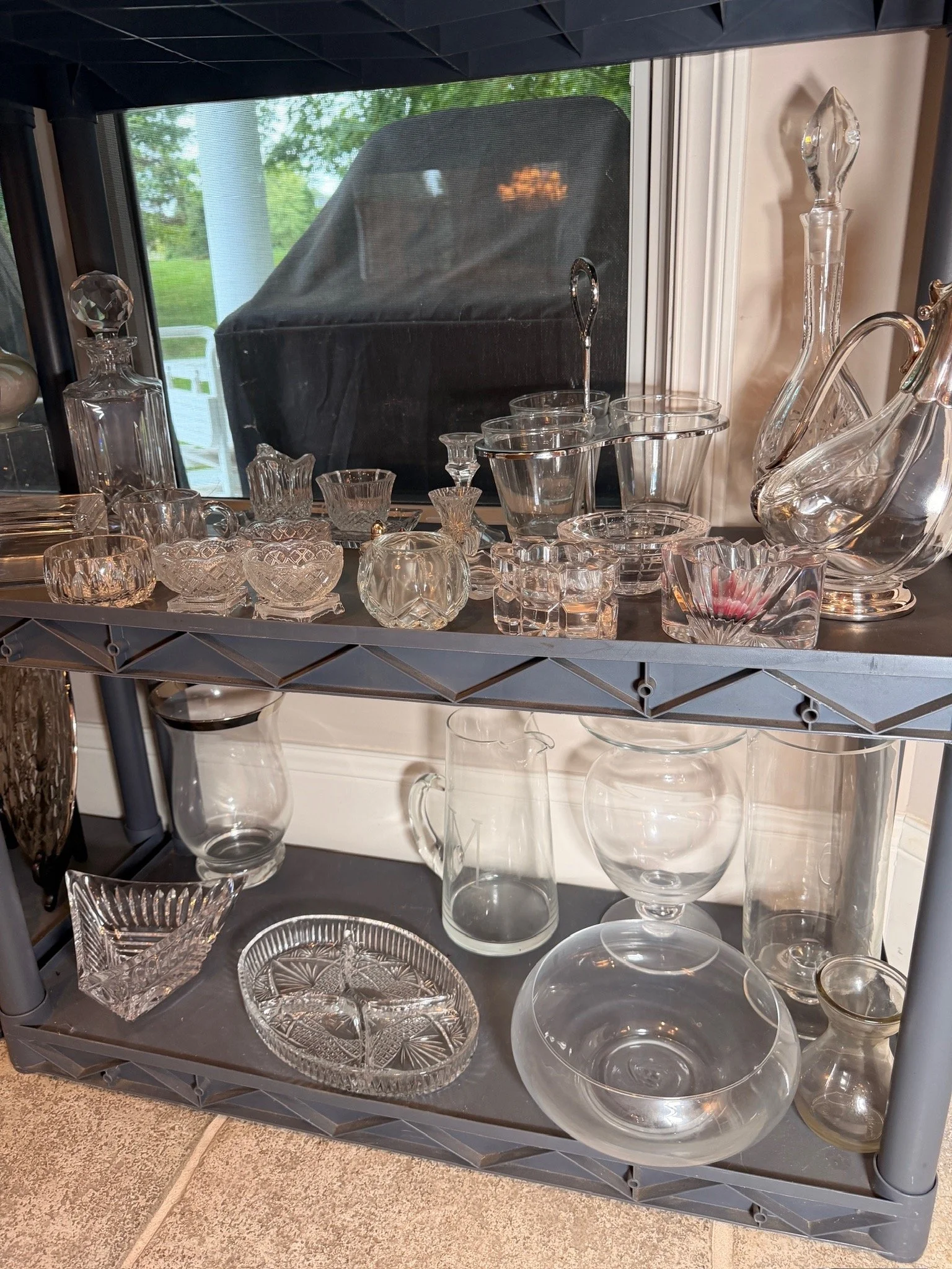 Decorative glass dishes, bowls, vases, and pitchers