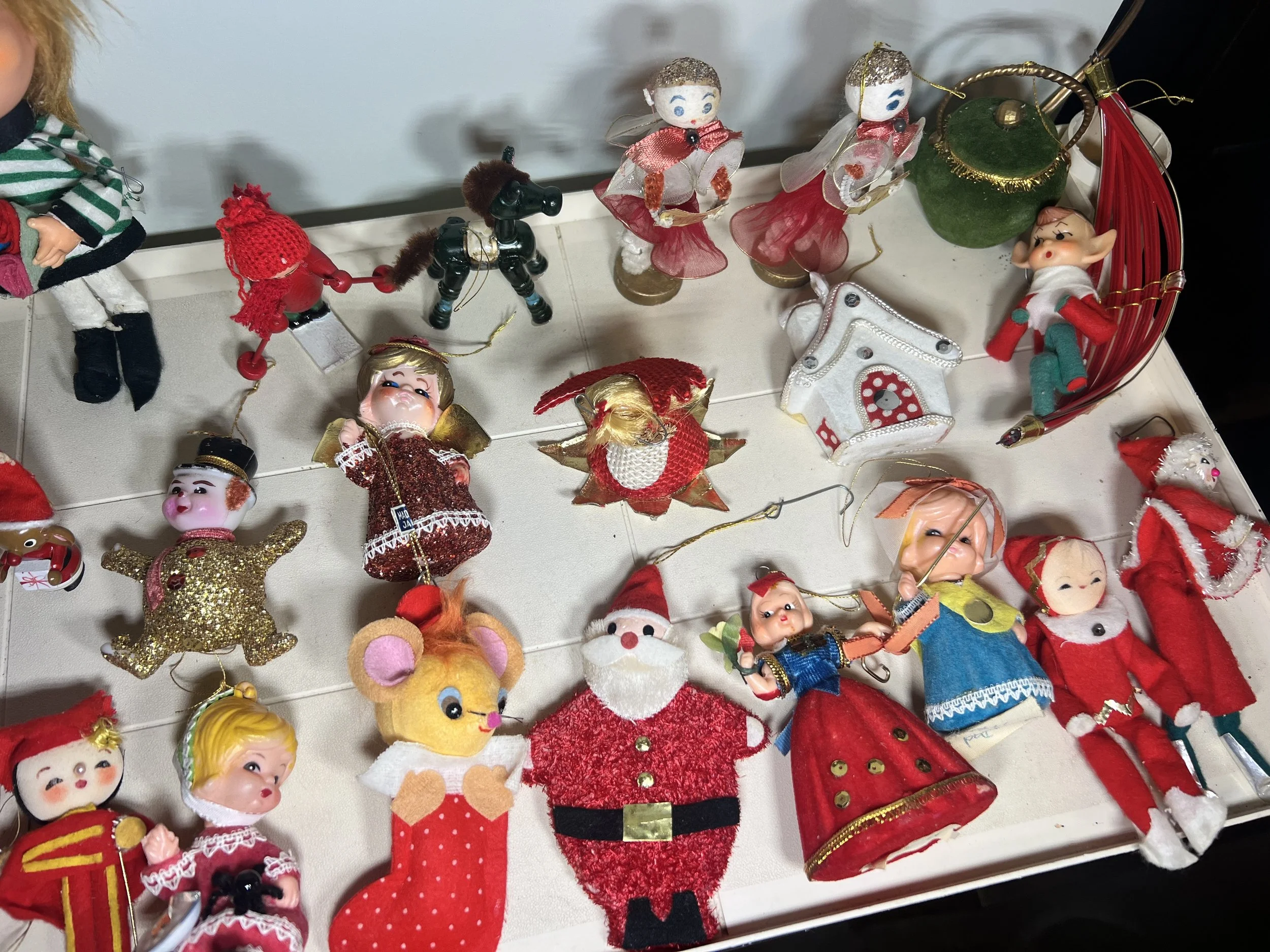 Vintage Christmas: Massive collection of 1950s/60s felt knee-hugger elves, angels, and ornaments