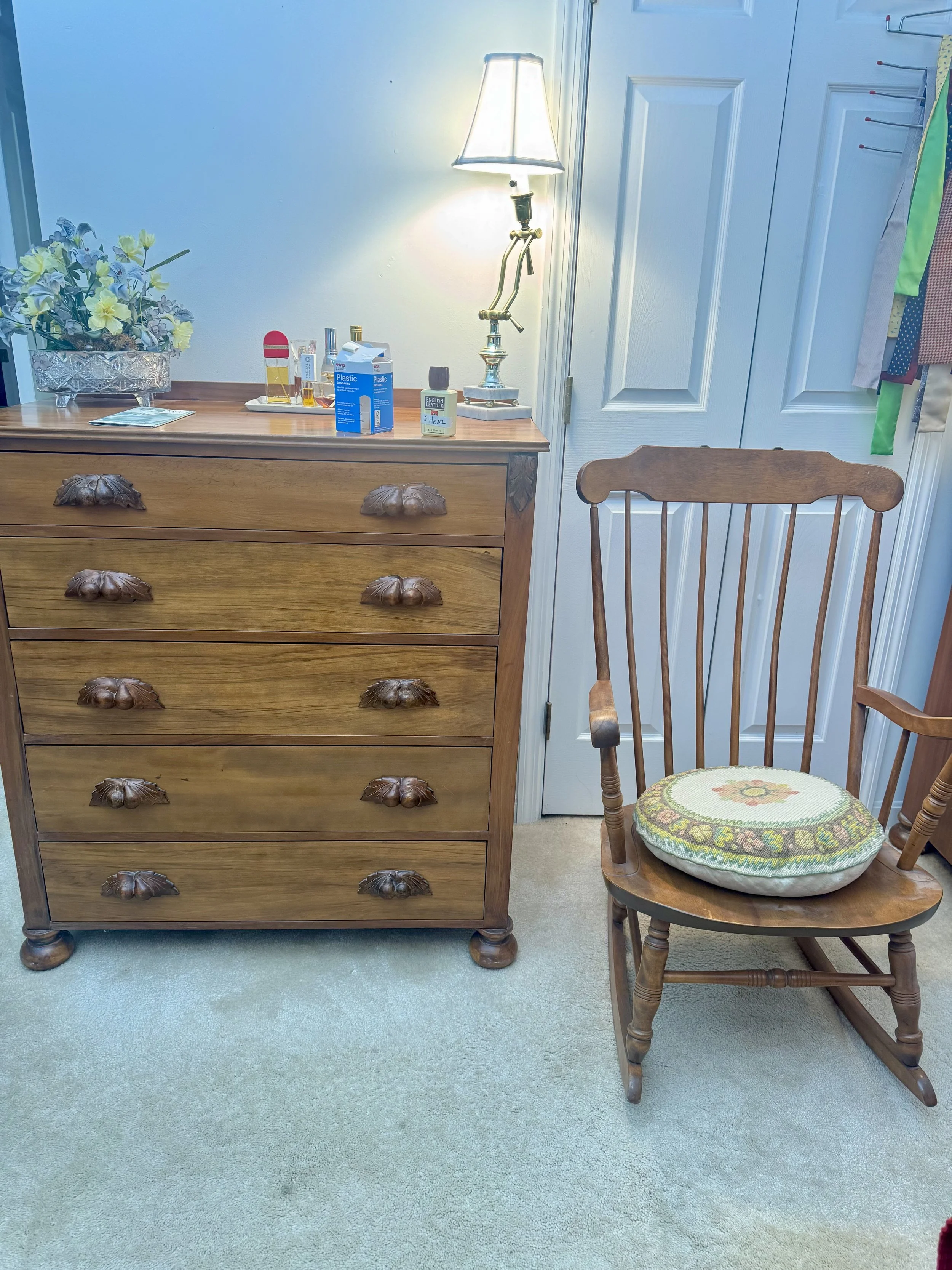 dresser and vintage S. Bent & Bros. Colonial comb-back Windsor style rocking chair