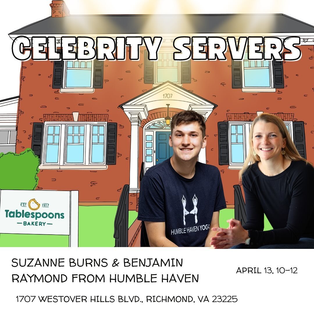 Celebrity Servers is back!

This Saturday, April 13th, we will be joined by our friends Suzanne Burns and Benjamin Raymond (also a former Next Move intern) from Humble Haven. They will be with us from 10-12. 

Humble Haven offers 60+ weekly classes, 