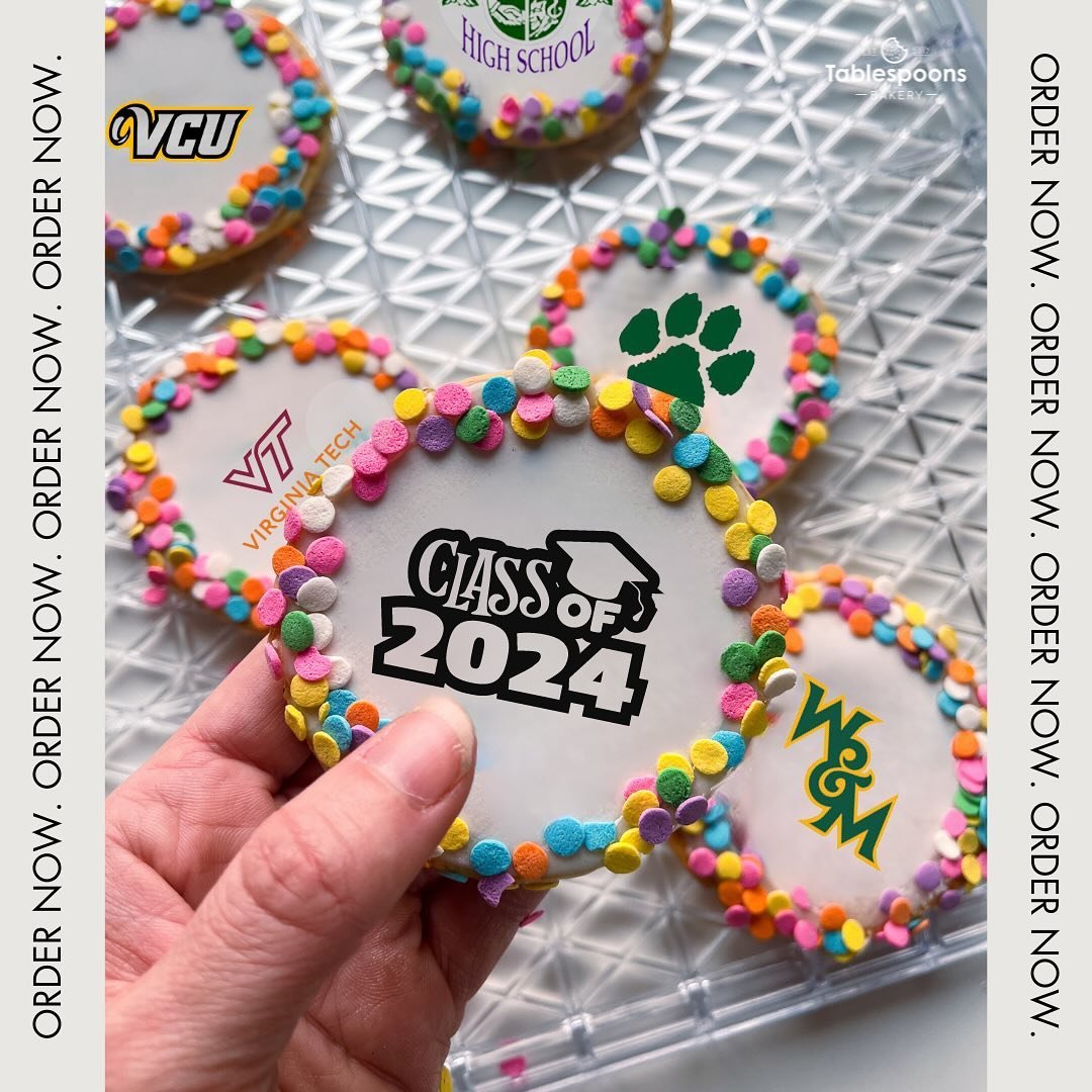 It&rsquo;s Grad Season! 👩🏻&zwj;🎓 👨🏿&zwj;🎓 

Gift your favorite Grad a Tablespoons Graduation Dozen. It includes 12 sugar cookies with a mix of the Class of 2024 image shown and a logo representing a high school or college of choice. You will up