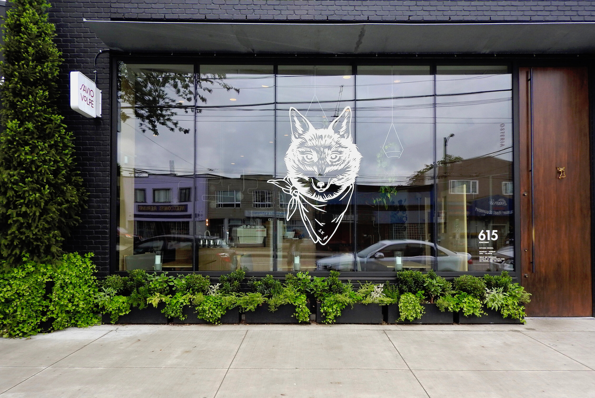 Troughs with plants on a storefront 