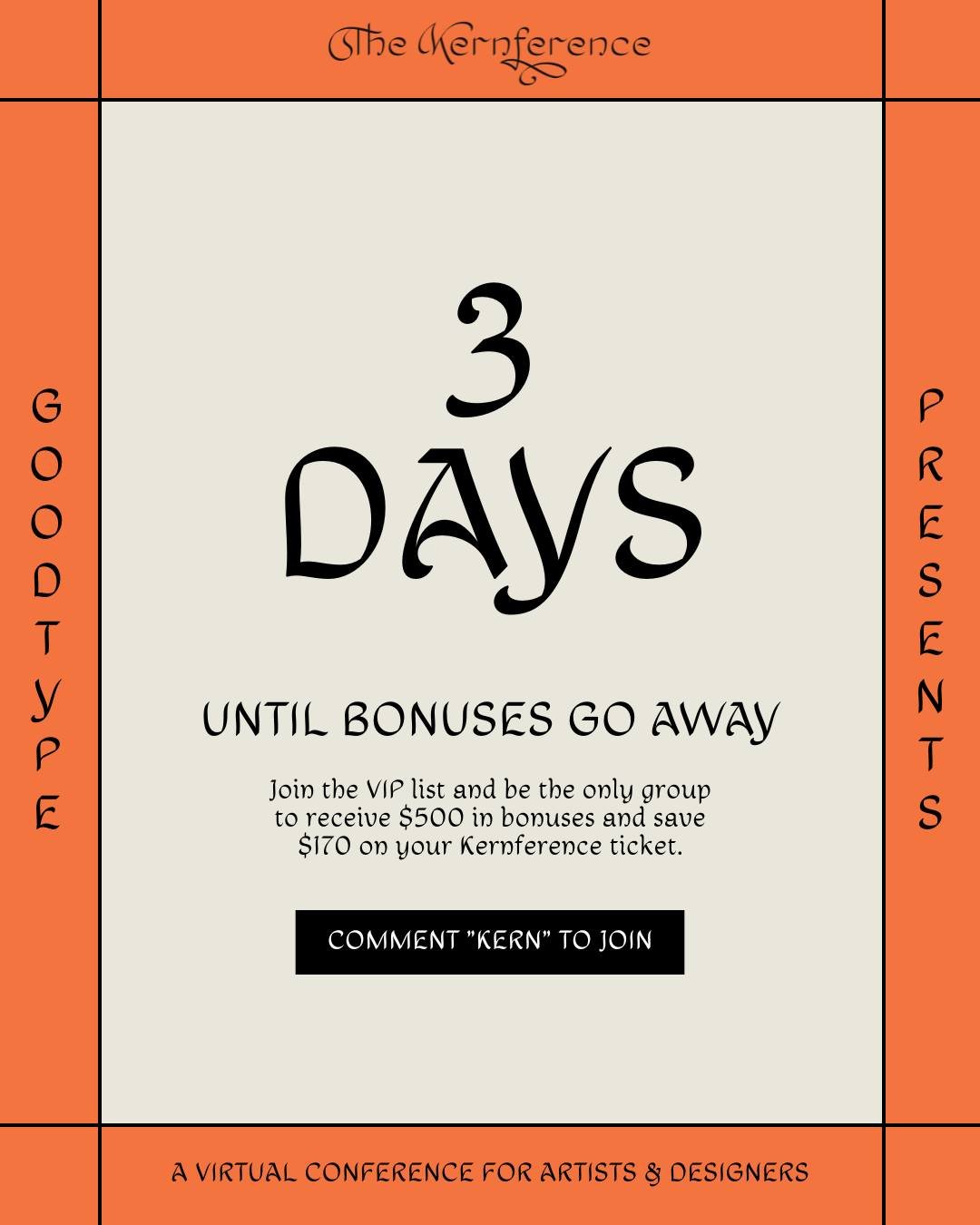 Only VIP list folks get $170 in savings, first access, and $500+ in bonuses (yes, really) 🤯

Comment &ldquo;KERN&rdquo; to join the VIP list for The Kernference and be the first to access all of the above and a ticket to see&hellip;

🧠 Ellen Lupton