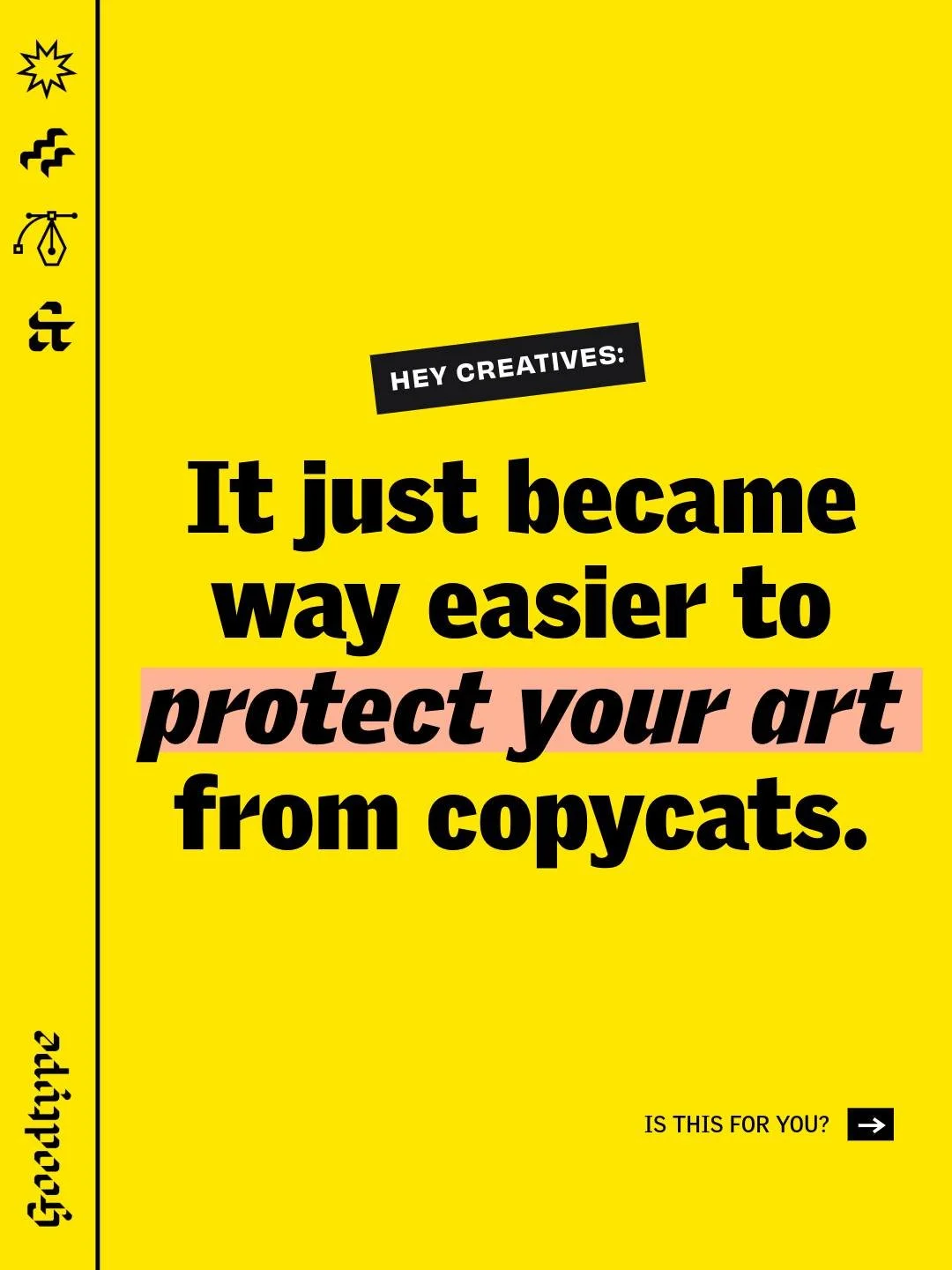 Great news for letterers, type designers, and beyond: most of what you make qualifies for GR2D ✅

Hand lettering, fabric designs, logos, illustrations, sketches, collages, character artwork&hellip; if it&rsquo;s 2D and you published it this year, it&