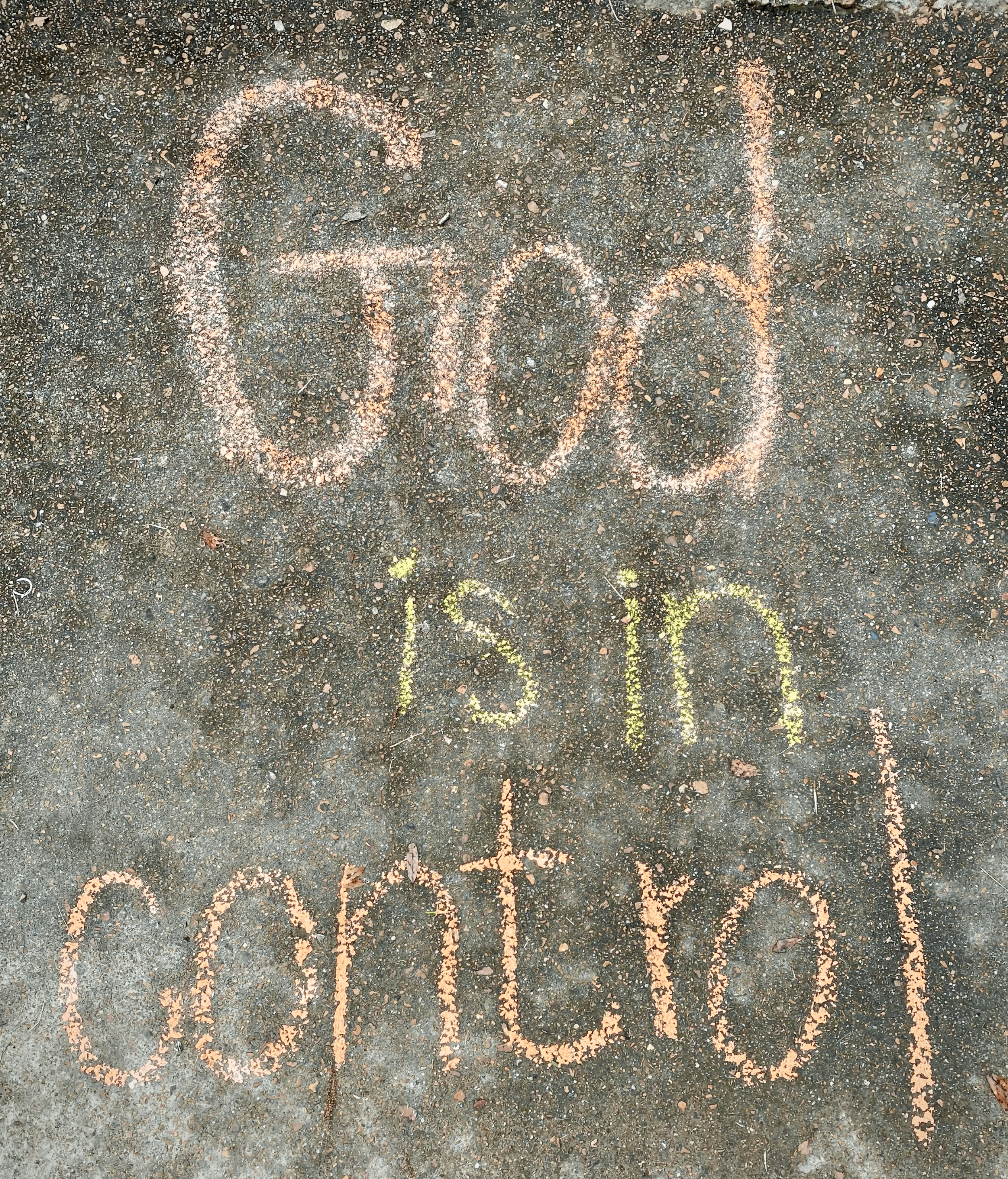 This message was everywhere I looked, particularly when COVID hit. This one was chalked on the sidewalk on the way to my river walk that I did daily.