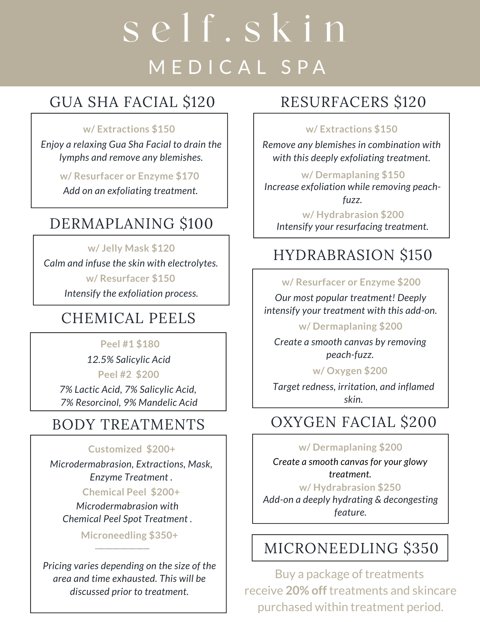 Service Menu Medical Spa — self.skin