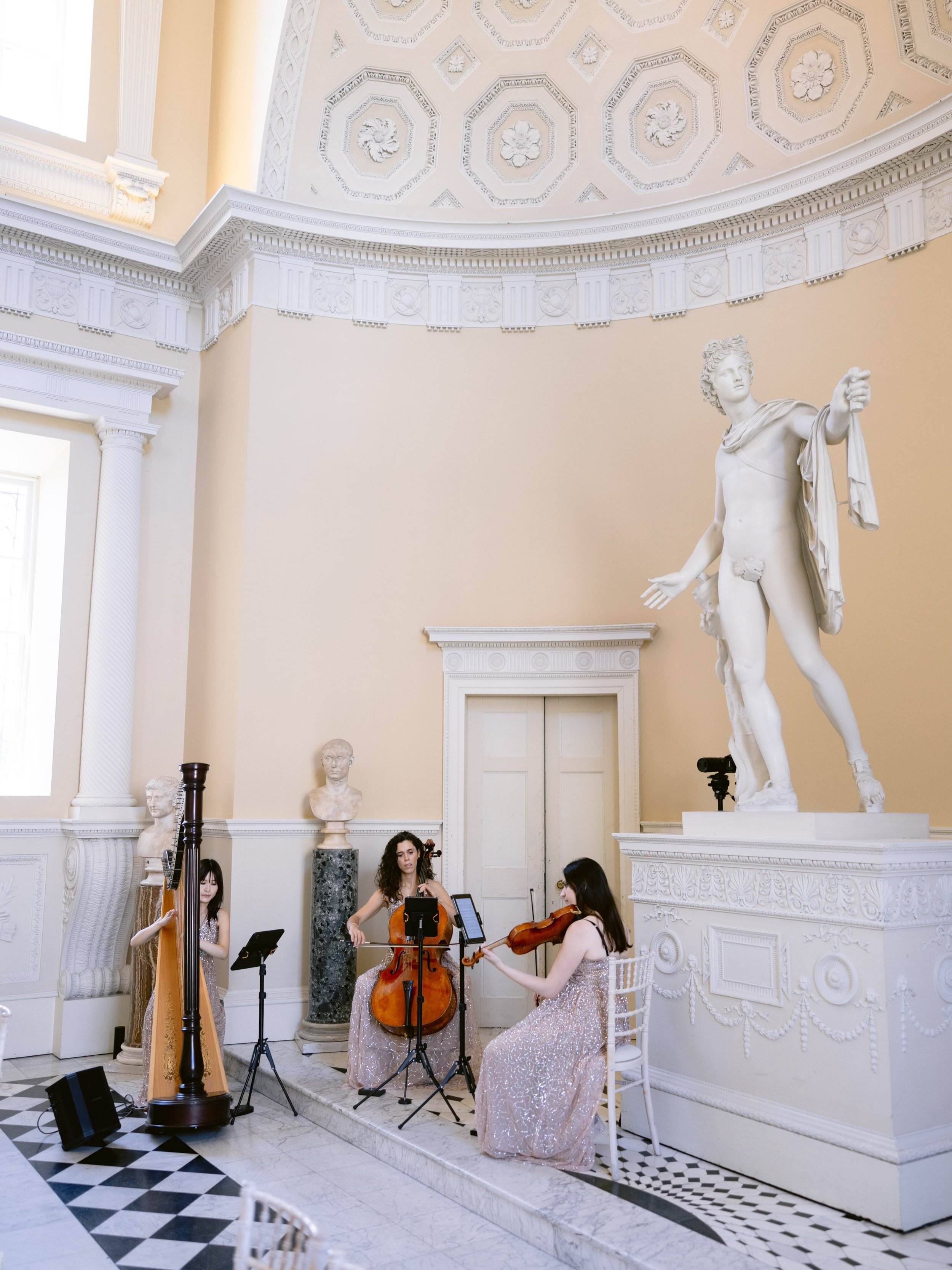 Harp, violin &amp; cello ✨🎻

One of our favourite combinations for a wedding ceremony &mdash; the elegance of the harp with the warmth of live strings creates such a beautiful sound.

And we absolutely loved performing in this stunning setting! 🤍

