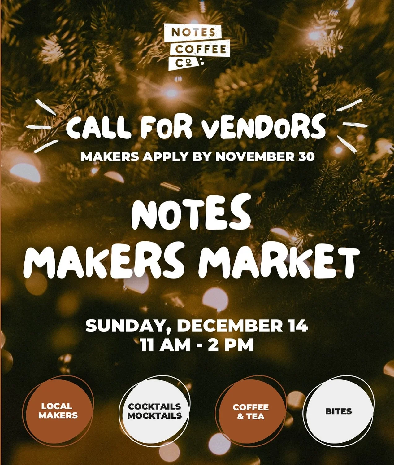 Calling All Makers!
After a successful Autumn Market, we&rsquo;re hosting our Holiday Makers Market on Sunday, December 14th from 11AM-2PM!
🌲🎅🏼
 We are looking for local vendors to join us!
If you&rsquo;re a maker, artist, or small business owner,