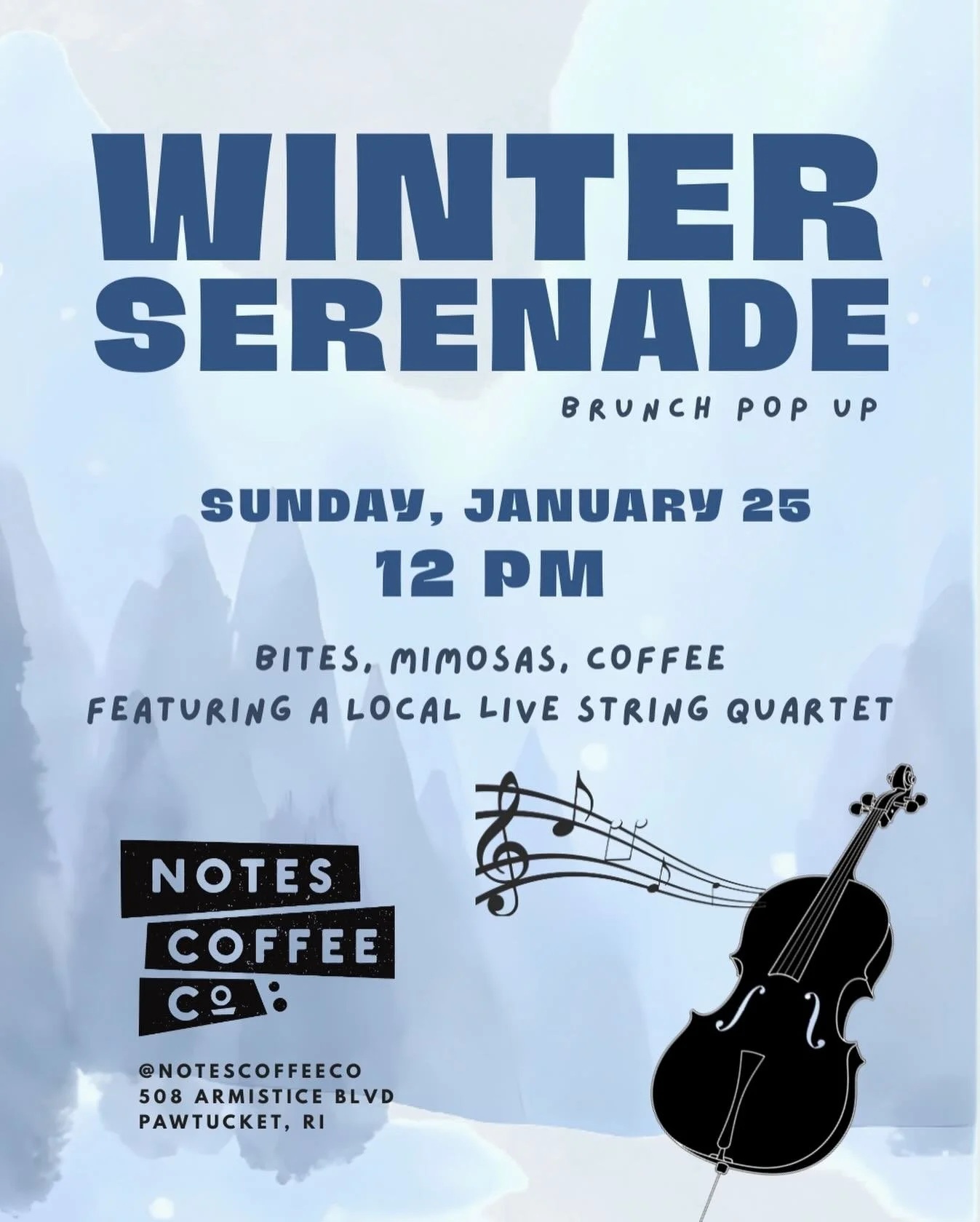 Live string quartet 🎻 this Sunday at 12 PM. Mimosas, coffee, and bites! Pull up a chair and stay awhile.