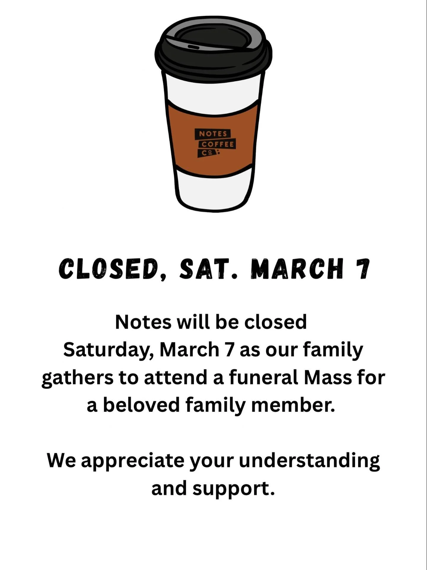 Closed Saturday, March 7th. 🕊️