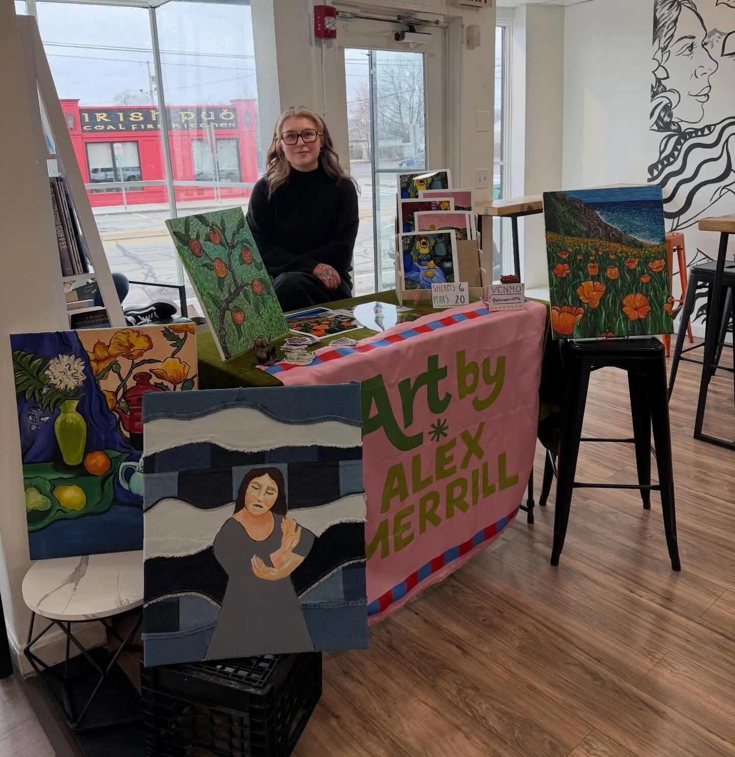 @artbyalexmerrill Happening now, at Notes! Come hang (10am - 2pm)! 🖼️🎨🖌️