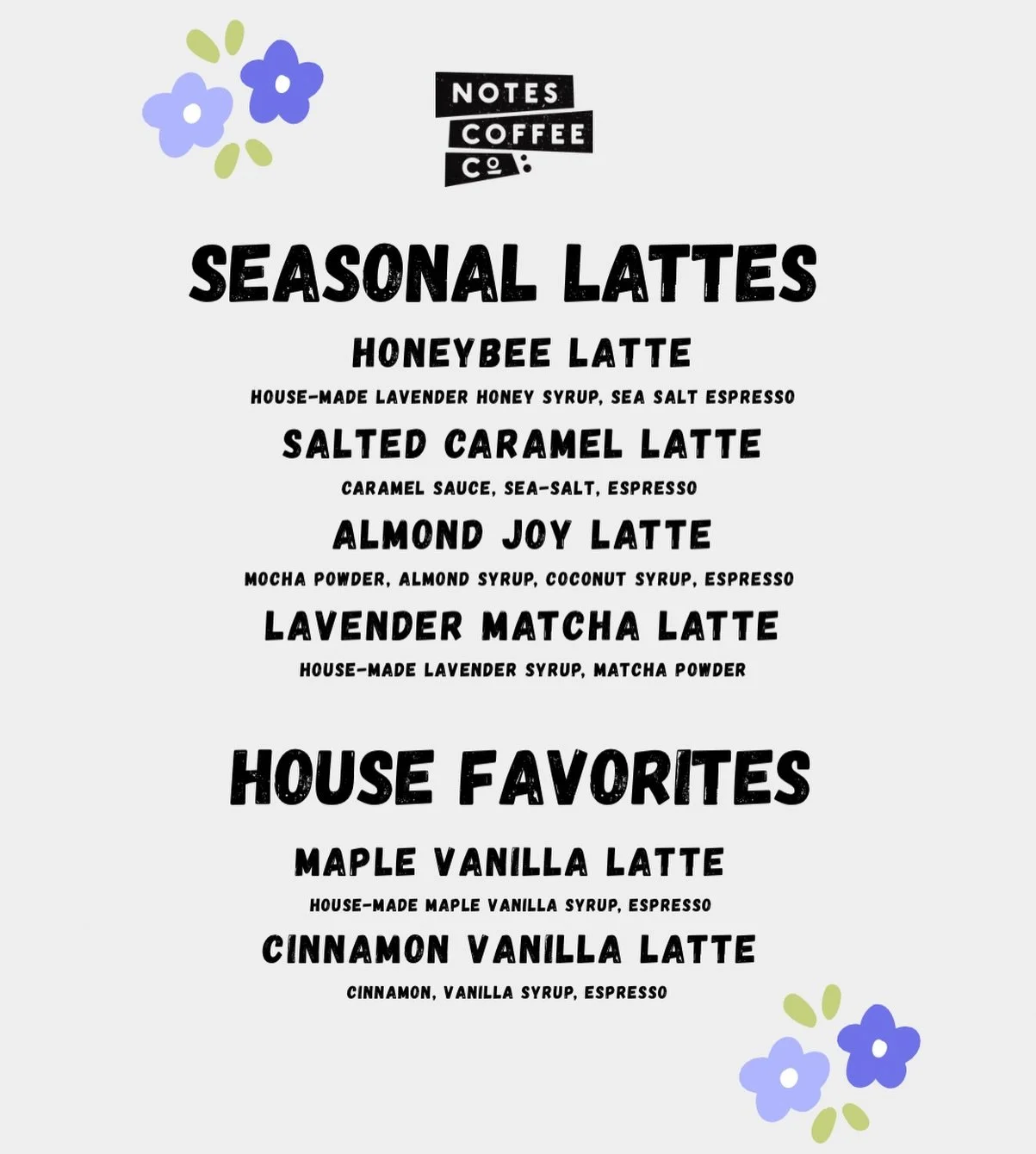 Spring has sprung at Notes! 🌸 
Introducing our seasonal drink lineup to celebrate the warmer weather and longer days! Tag a friend who you want to grab a spring drink with 🤞🏼