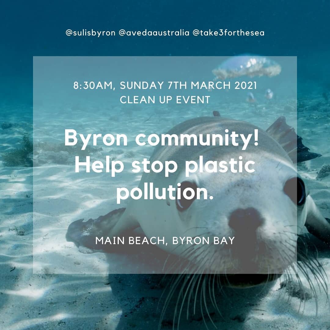 Join the team at @sulisbyron along with @avedaaustralia&nbsp;and Take 3 for the Sea on Sunday, 7th March at 8:30am in an effort to clean up Main Beach, Byron Bay&nbsp;🌊🌞

@take3forthesea&nbsp;is an Australian charity whose mission is to encourage u