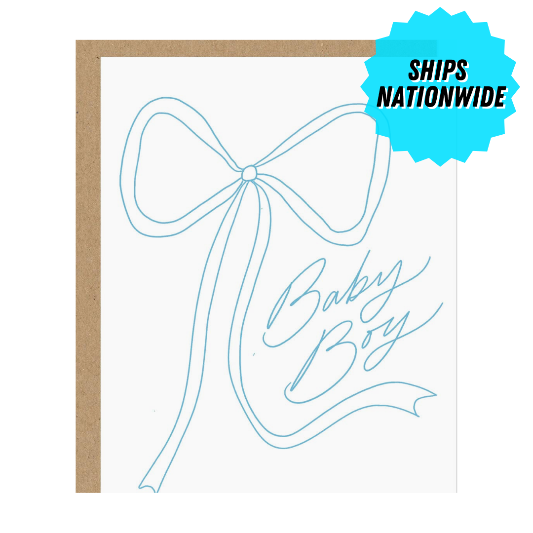 BLUE BOW BABY BOY CARD