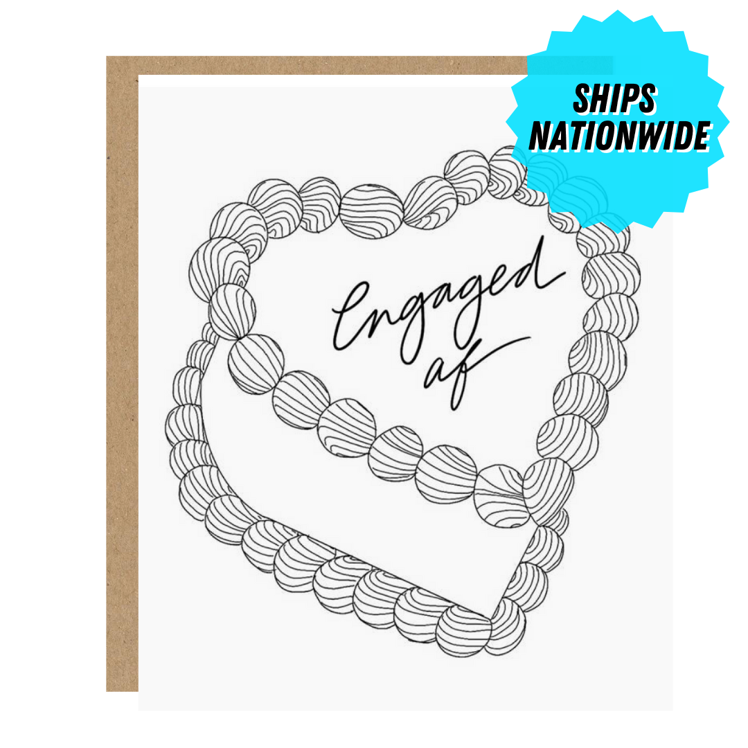 ENGAGED AF HEART-SHAPED CAKE CARD