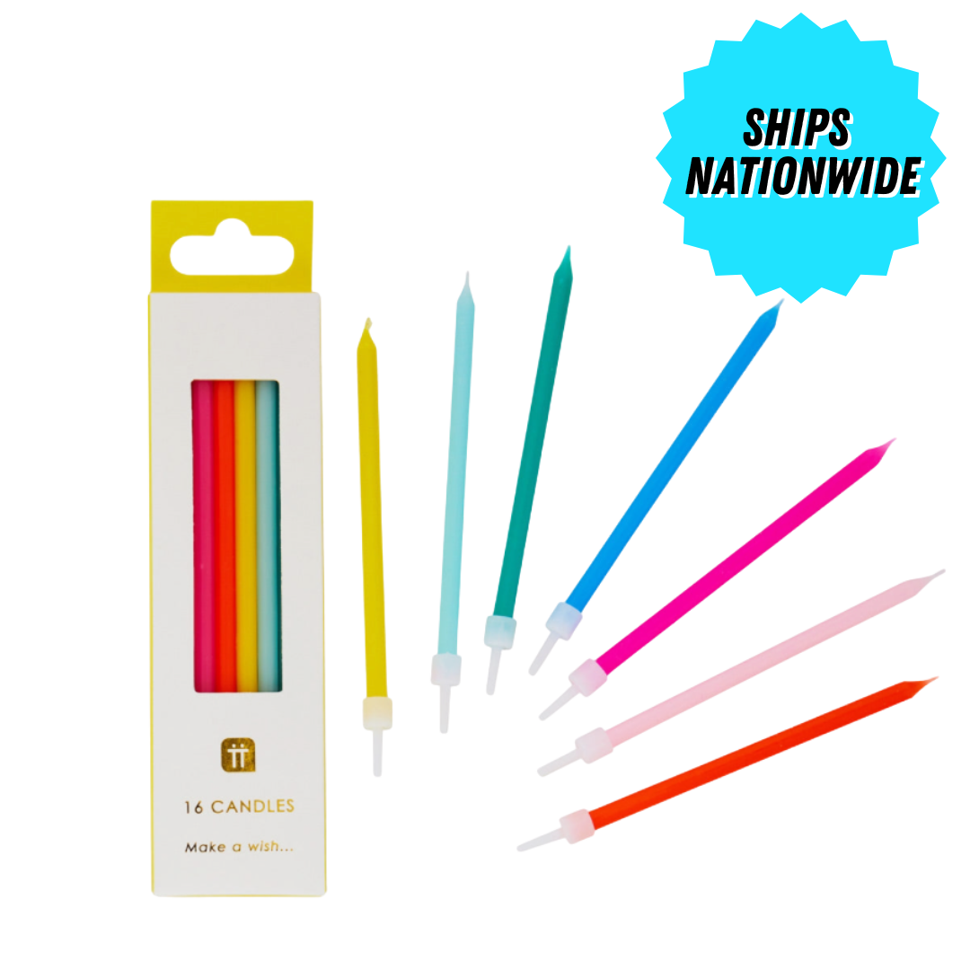 TALL RAINBOW BIRTHDAY CANDLES | 16 PACK