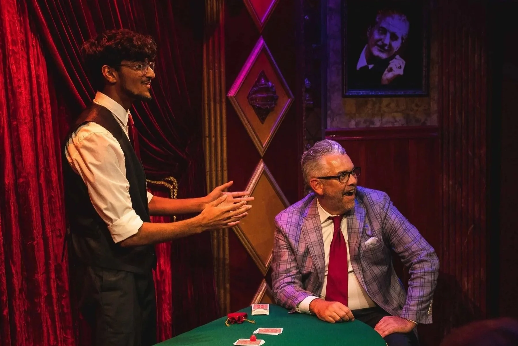 An amazed reaction to Sanjeev's magic in a close-up show at the Magic Castle