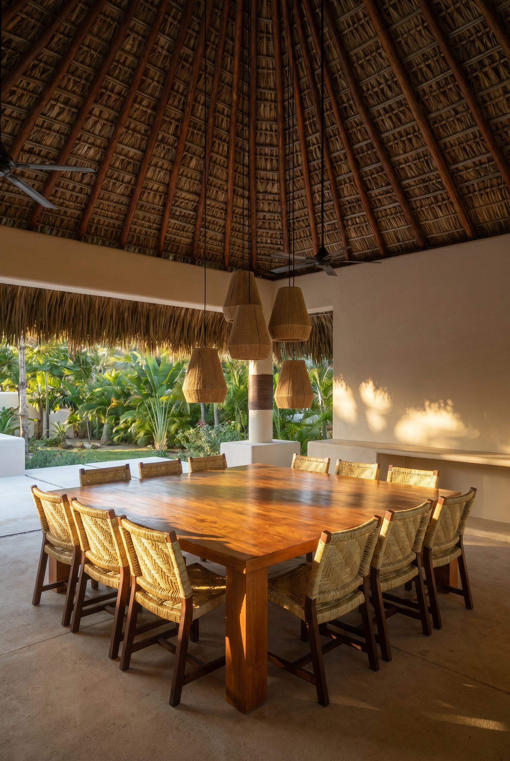 puerto escondido dining room beach house palapa ceiling