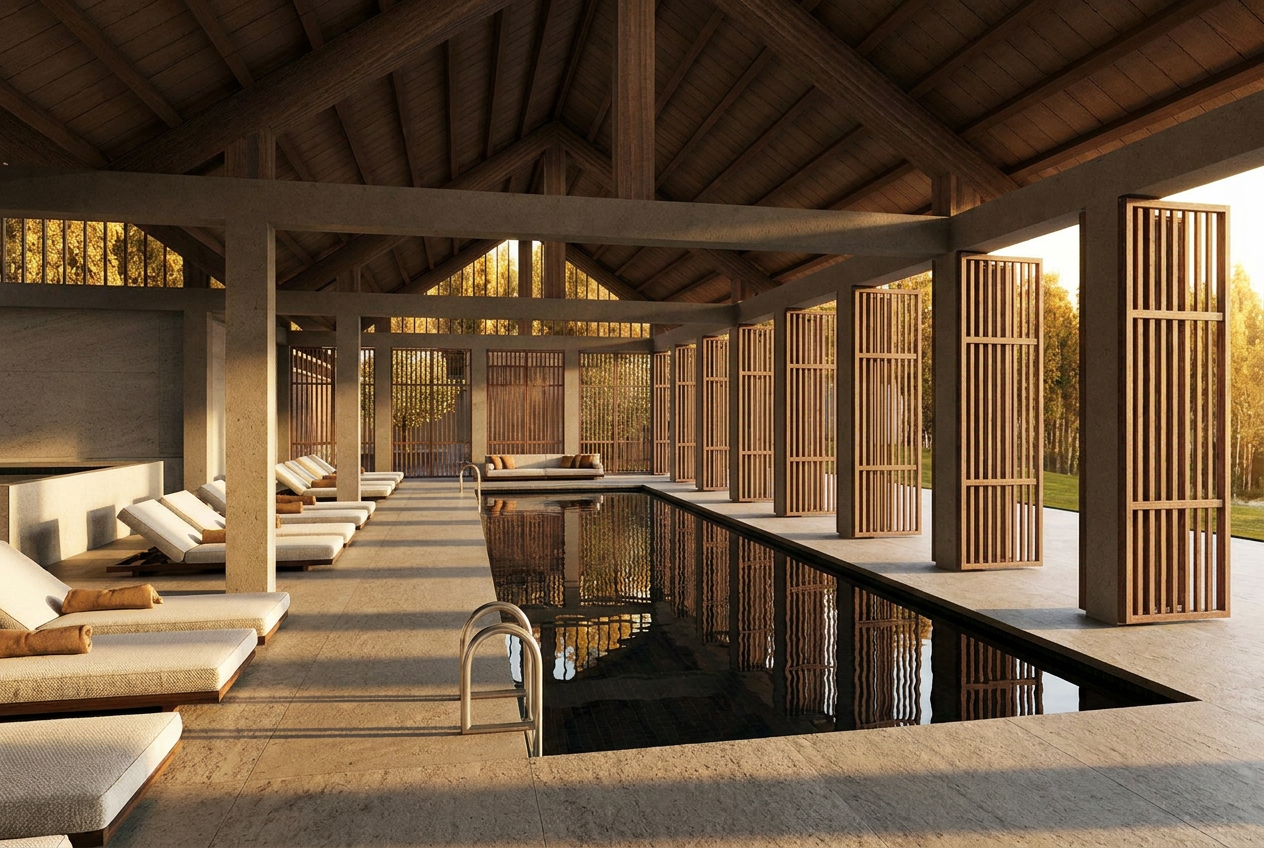 Pool and spa area at Magueyes Meditation Retreat, designed by Laseu Studio