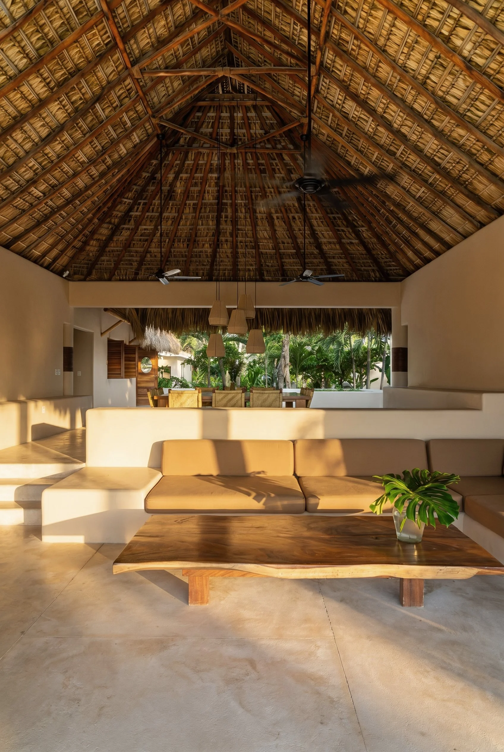 house in puerto escondido, livingroom, palapa ceiling, design by laseu studio
