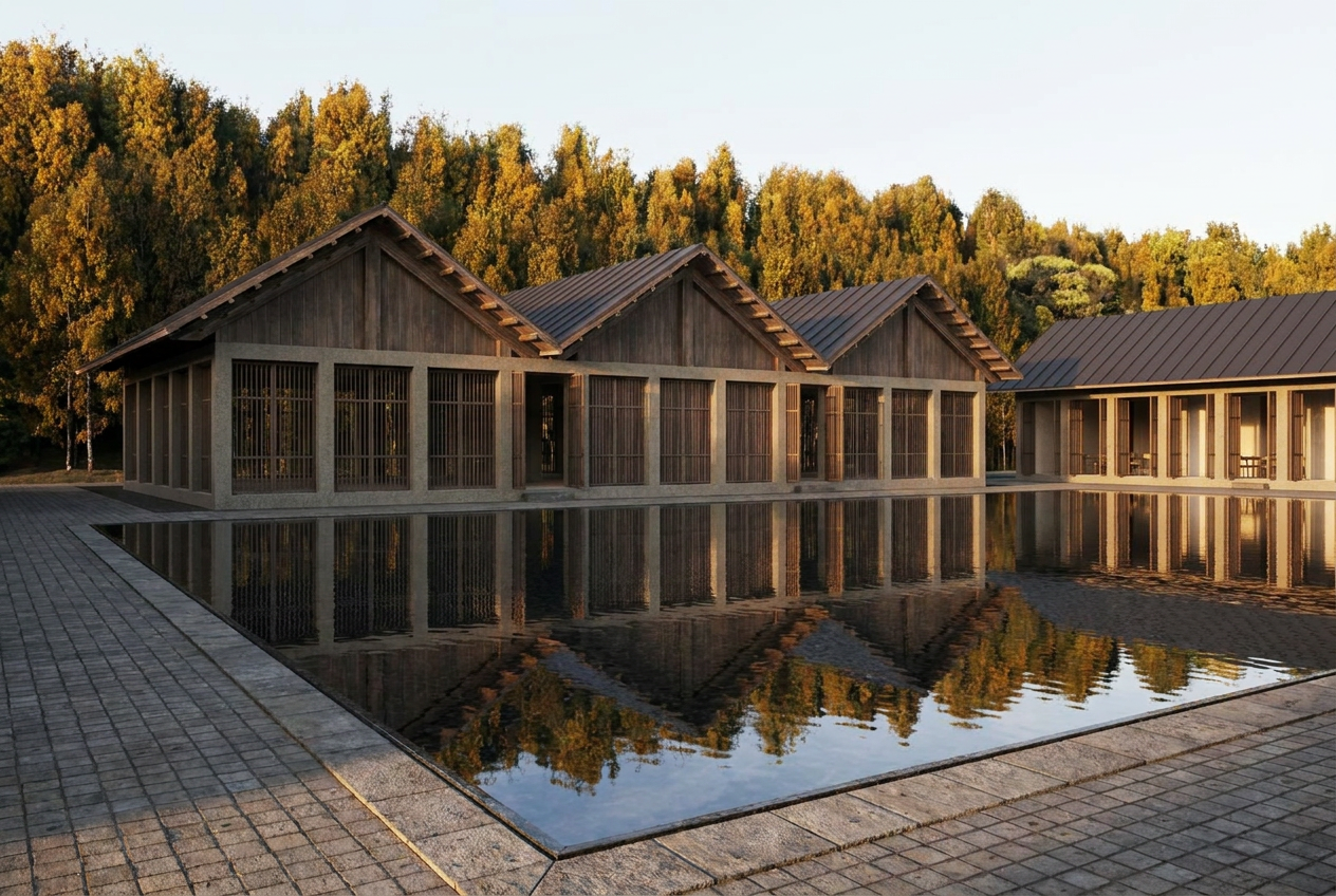 Water feature and facade of yoga retreat building at Magueyes Meditation Retreat by Laseu Studio