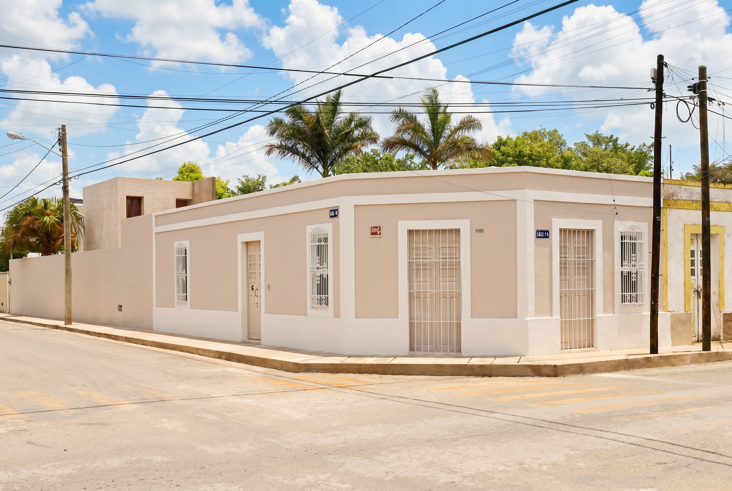 Renovated facade of Casa Goliana in Mérida, restored historic interiors details by Laseu Studio