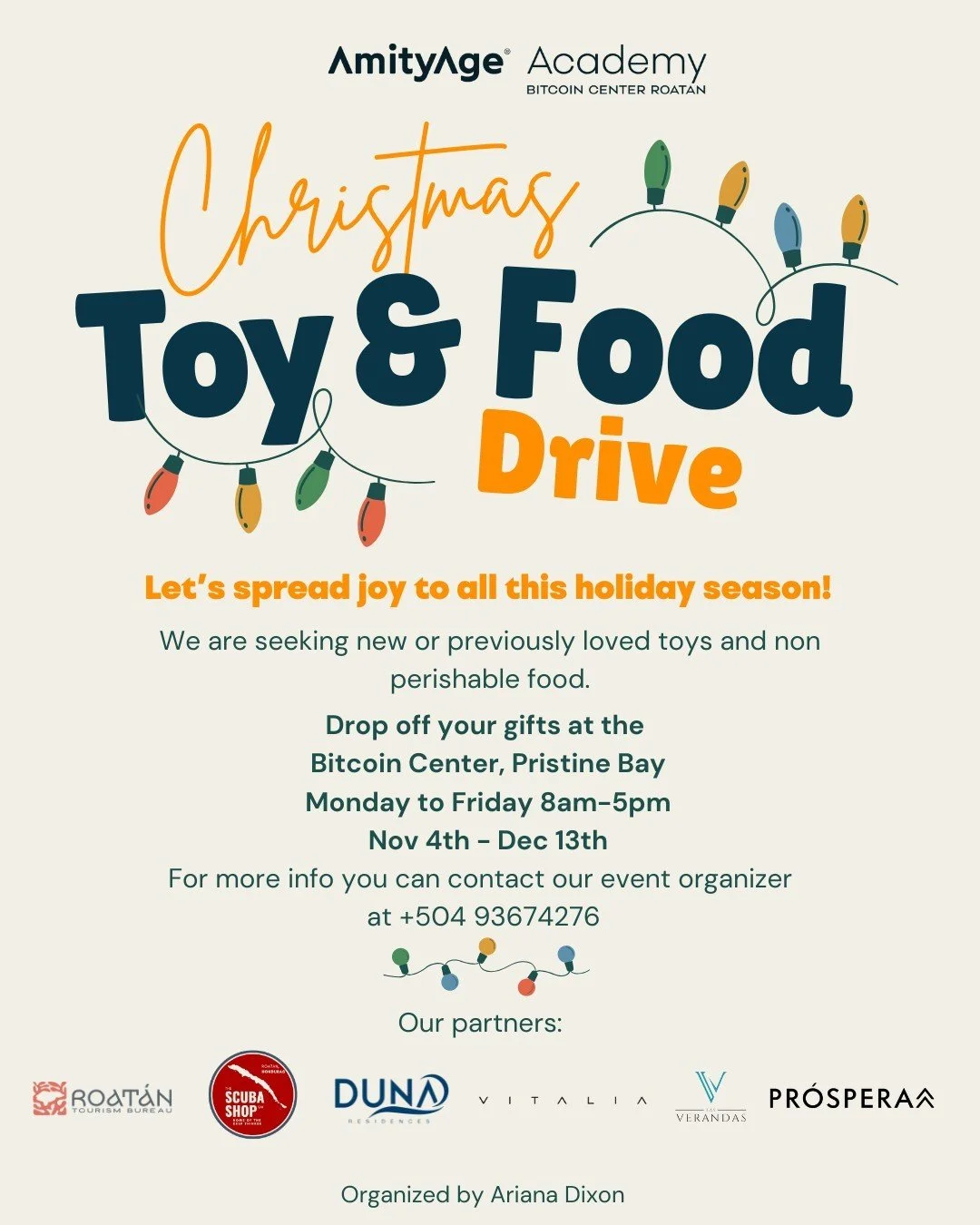 Let's Spread Joy This Season! 🎄✨

This year, let&rsquo;s bring an Orange Christmas to Roatan! Why orange? It&rsquo;s the color of joy and positivity&mdash;exactly what we want to share with our community this holiday season! 🧡🎄Join us by donating 