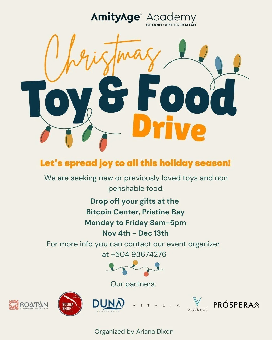 Let's Spread Joy This Season! 🎄✨

This year, let&rsquo;s bring an Orange Christmas to Roatan! Why orange? It&rsquo;s the color of joy and positivity&mdash;exactly what we want to share with our community this holiday season! 🧡🎄Join us by donating 