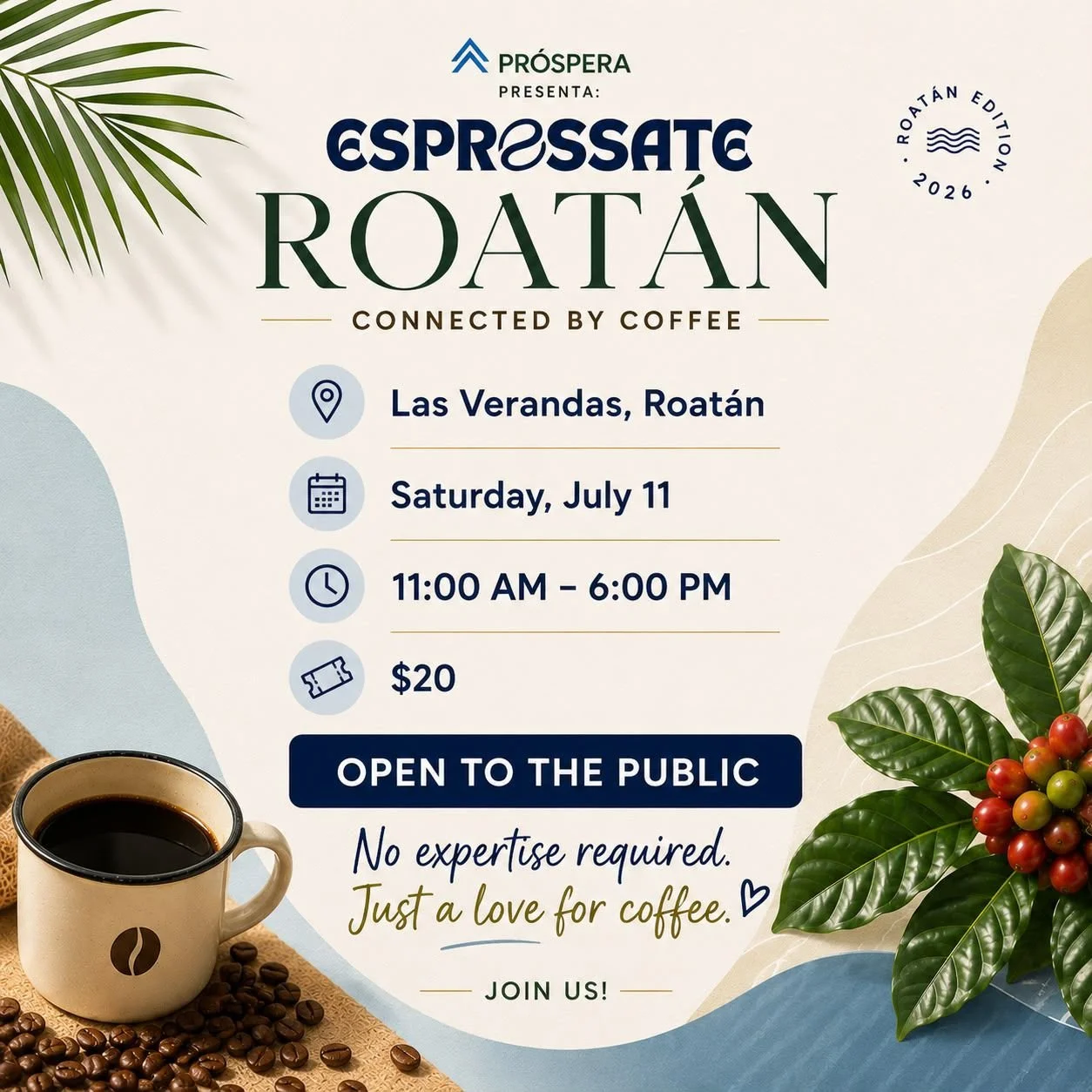 Espressate Roatán: Coffee Experience Event | July 11 at Las Verandas