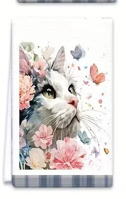 Right looking cat pink floral grey boarder.jpg
