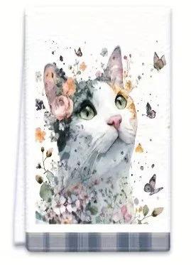 upward looking black and white cat floral mixed butterflies  grey boarder.jpg